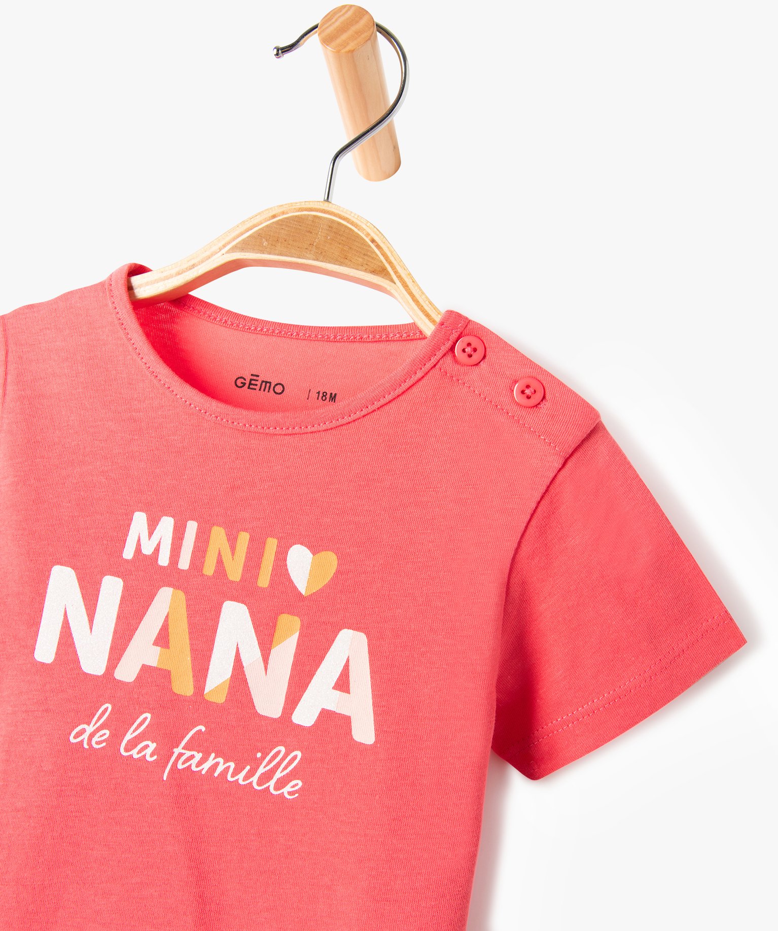 Tee-shirt bébé fille en coton à manches courtes et motif ... rose fonce | GEMO