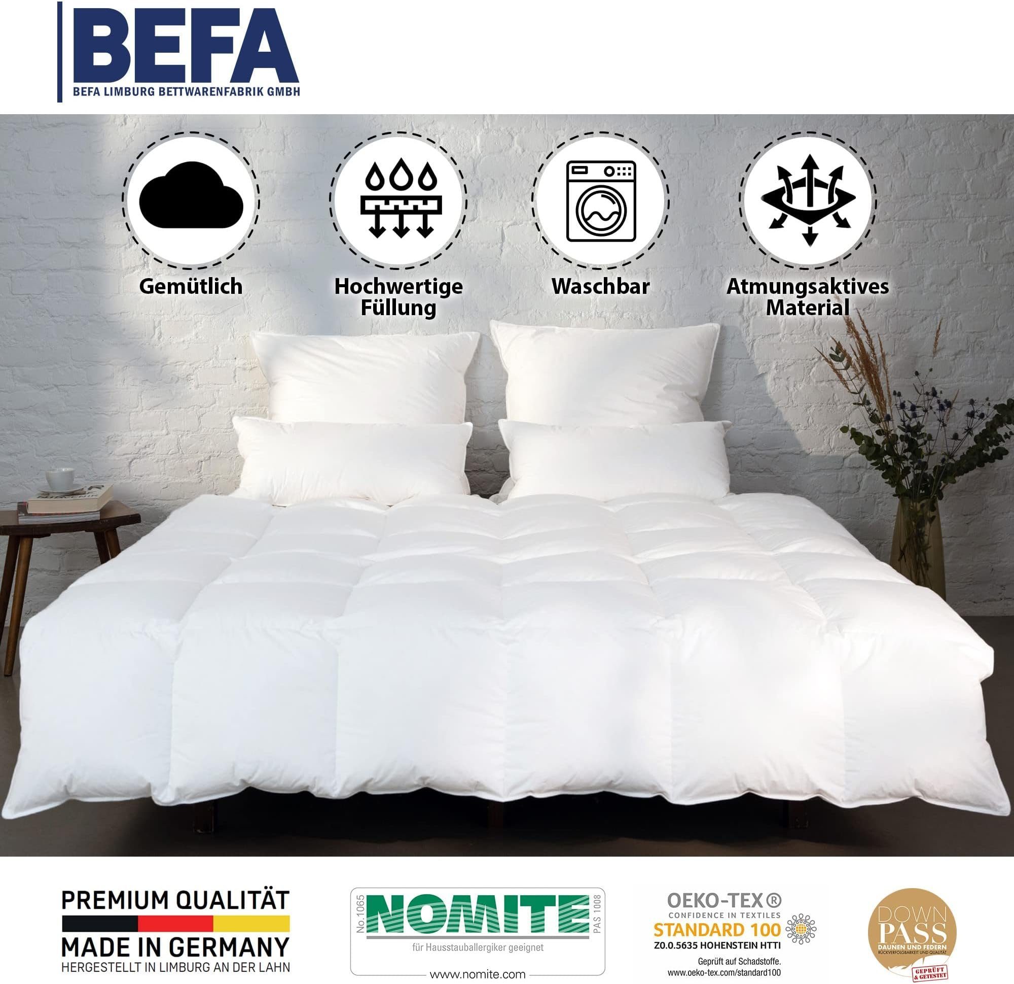 Gänsedaunenbettdecke, weiche 90/10 Premium-Gänsedaunen-Ganzjahresdecke, 4-Jahreszeitendecke, BEFA NATUR, Füllung: 90% Gänsedaunen, 10% Federn, Made in Germany - hochwertige Verarbeitung - Allergiker geeignet