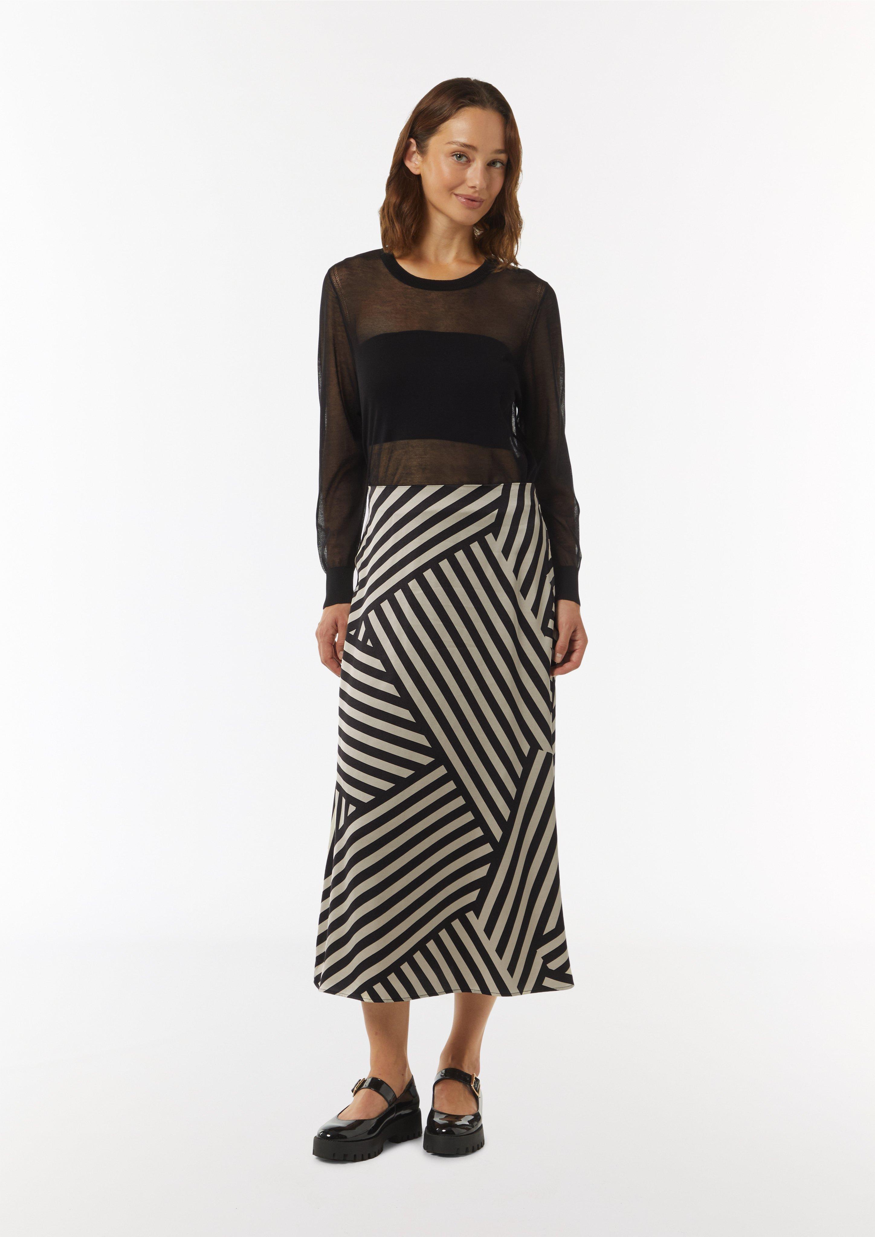 Satin-Rock mit asymmetrischem Streifen-Print - schwarz
