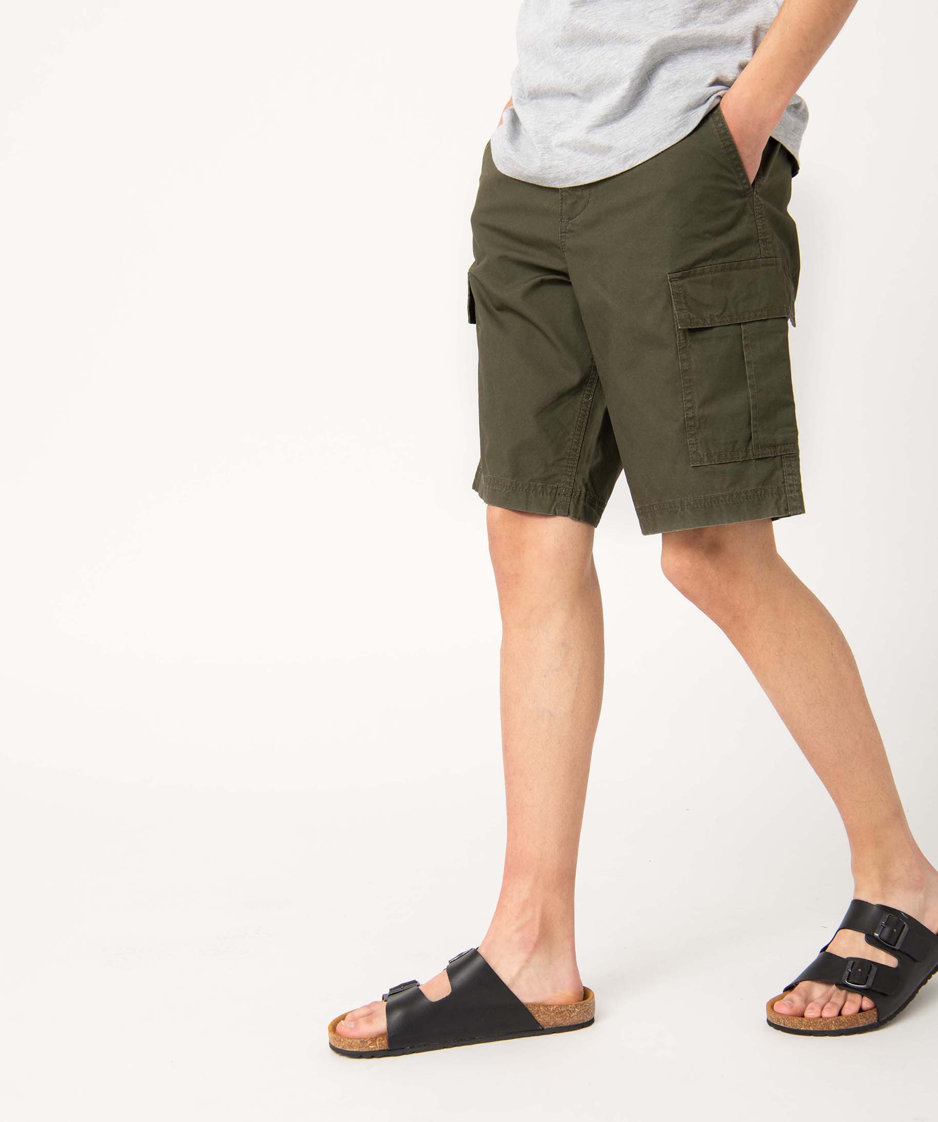 Bermuda homme cargo en toile délavée kaki | GEMO