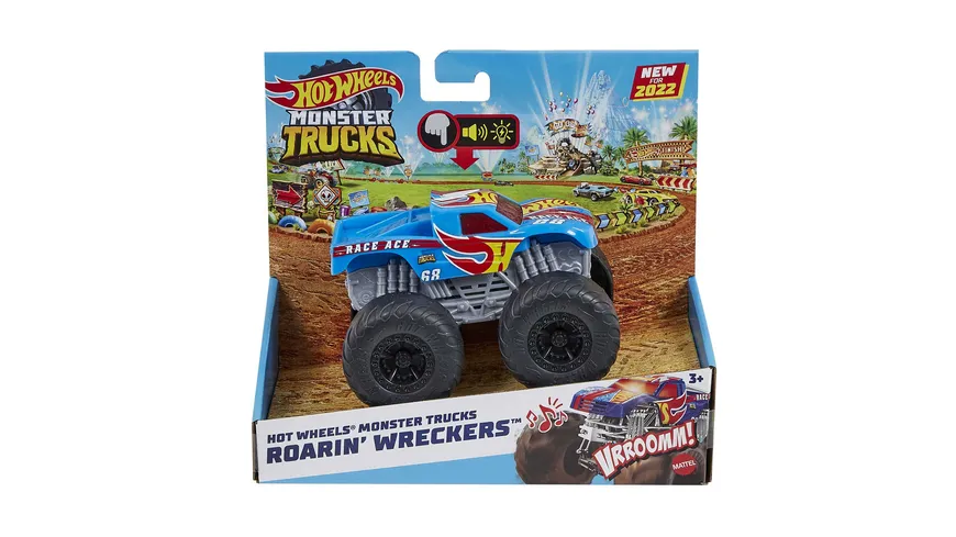 Hot Wheels Monster Trucks Roarin’ Wreckers Trucks mit Licht- und Geräuscheffekten, 1 Stück, sortiert