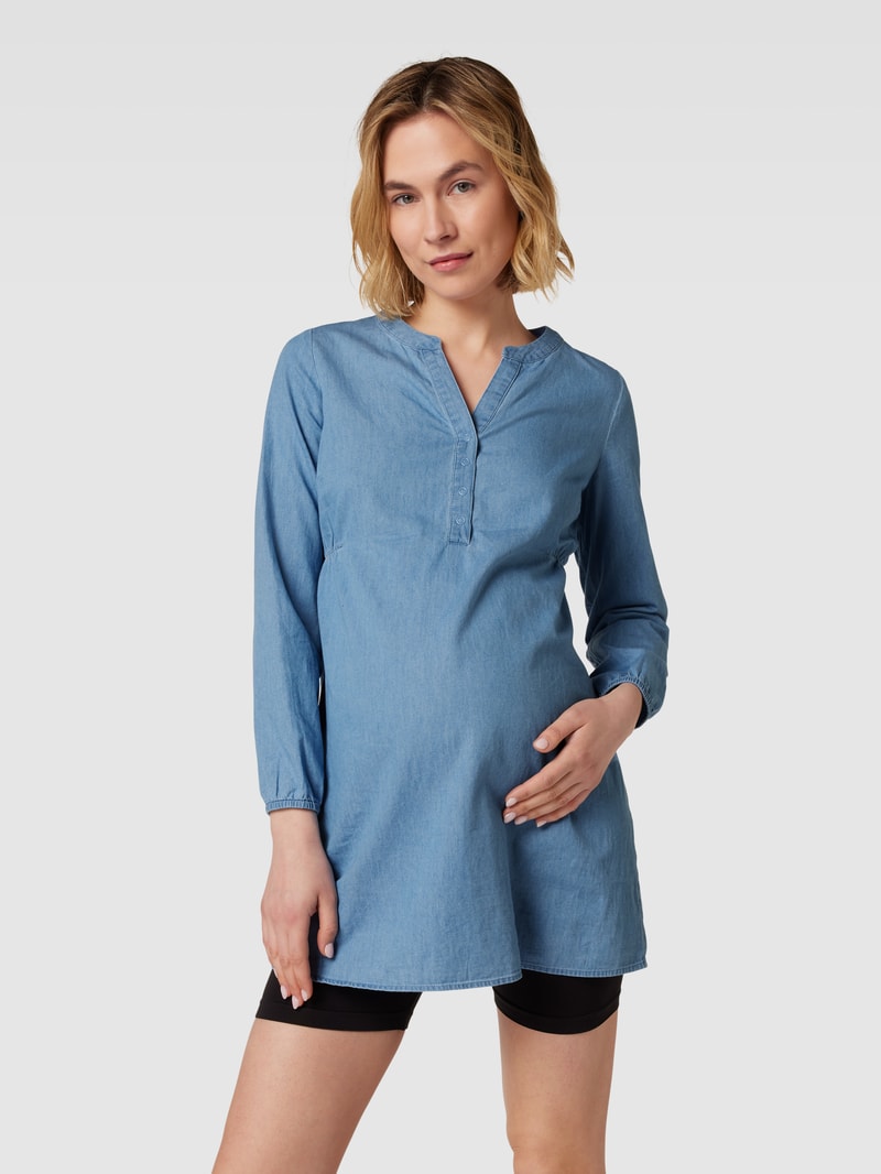 Umstands-Bluse aus Baumwolle mit Tunikakragen Modell 'Lia' in jeans