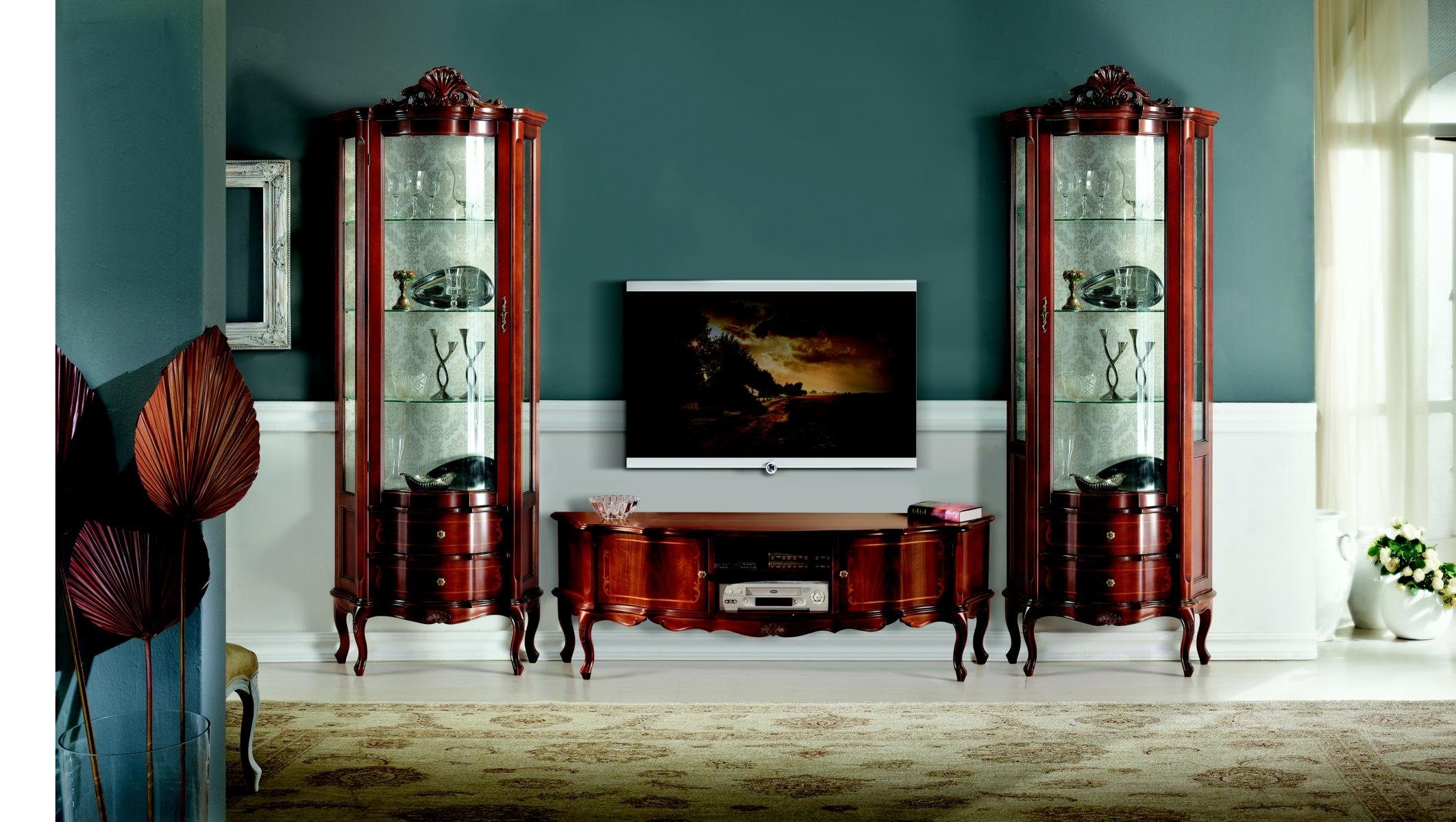 JVmoebel Wohnzimmer-Set Italienische Luxus Stil Wohnzimmer Möbel Vitrine Schrank Barock Rokoko Stil Set