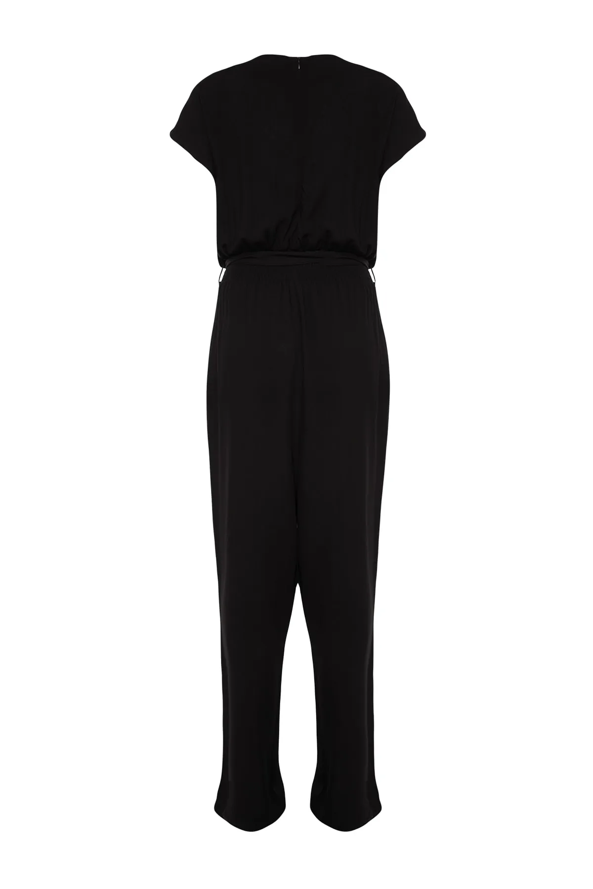 Trendyol Curve  Schwarzer, gewebter Jumpsuit mit weitem Bein und Gürtel TBSSS22TU0161