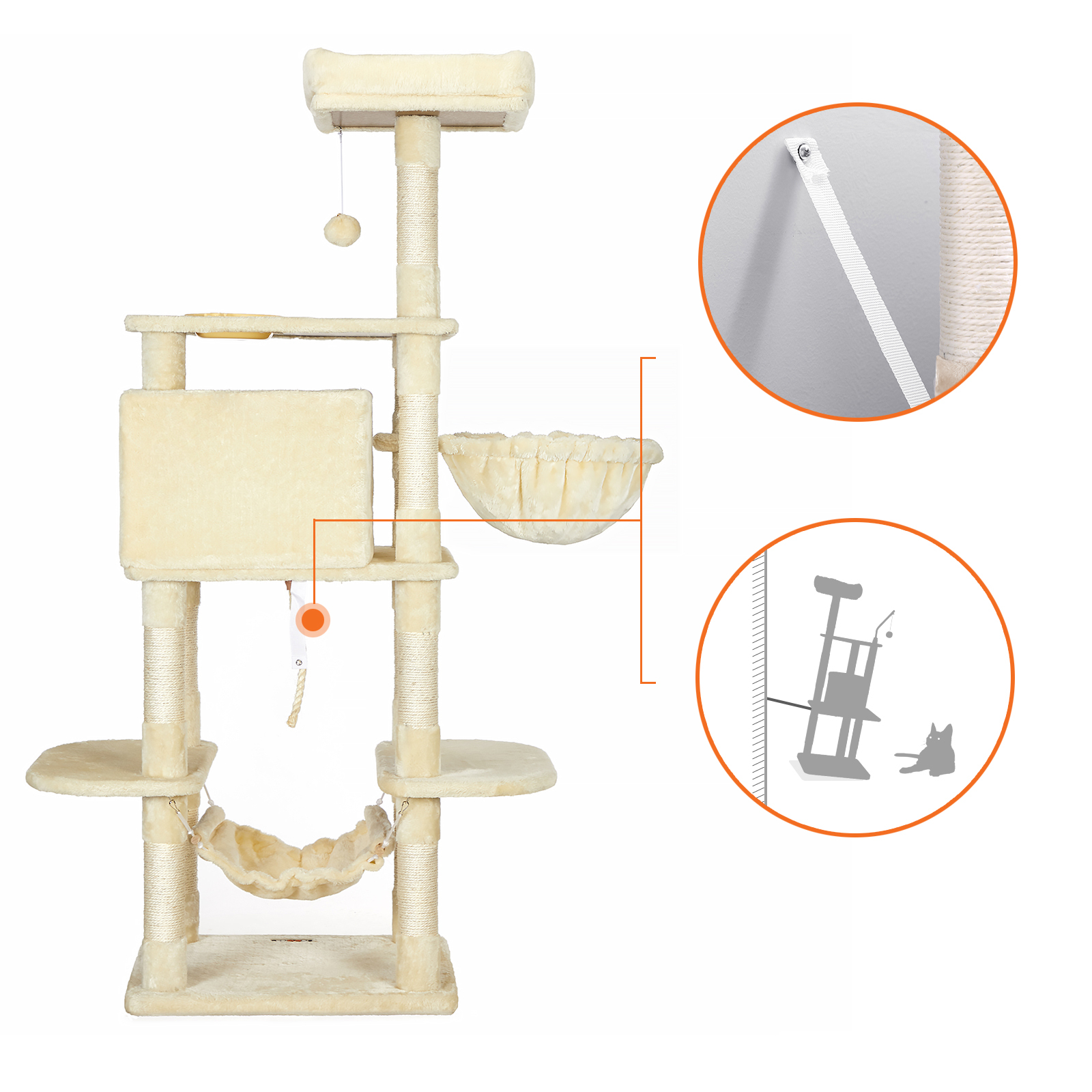 FEANDREA Kratzbäume FEANDREA mit Fressnapf Rauchgrau beige