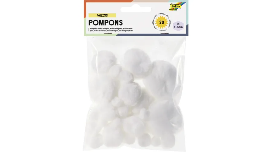folia Pompons in verschiedenen Größen 30 Stück weiss
