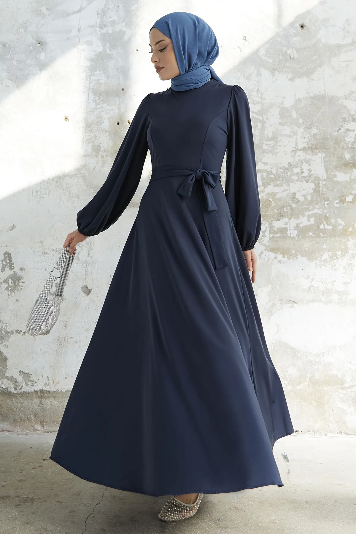 InStyle  Scuba-Kleid mit Gürtel - Marineblau