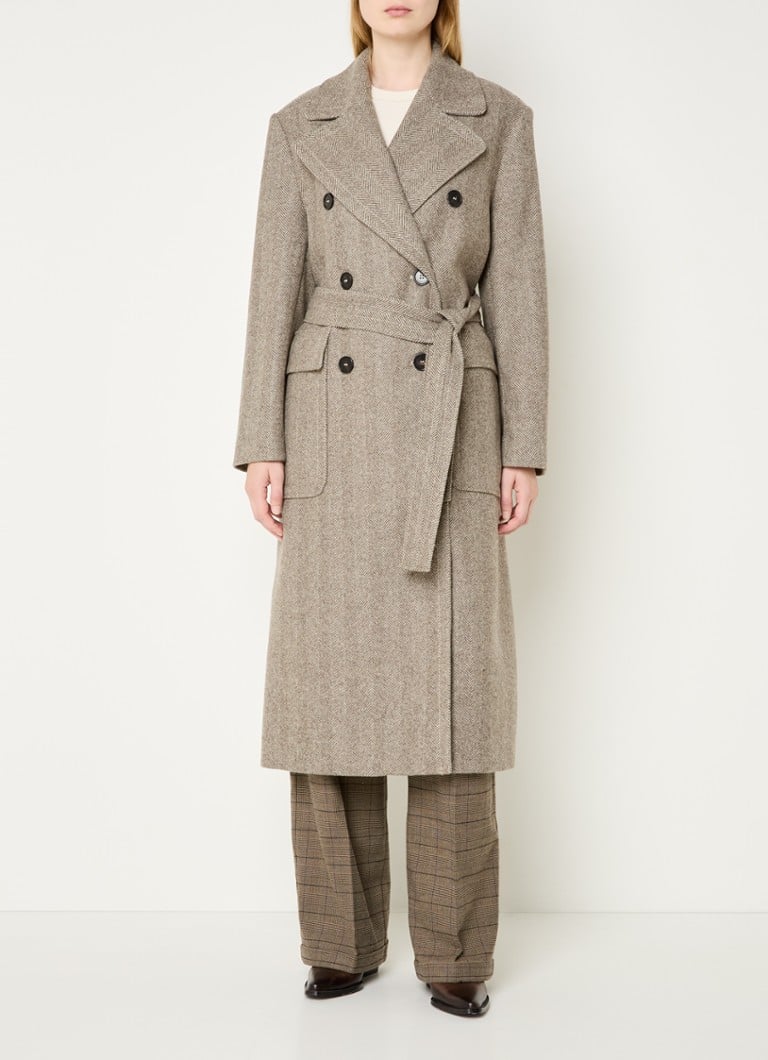 Max & Co Lambro double-breasted coat in virgin wool blend with herringbone pattern