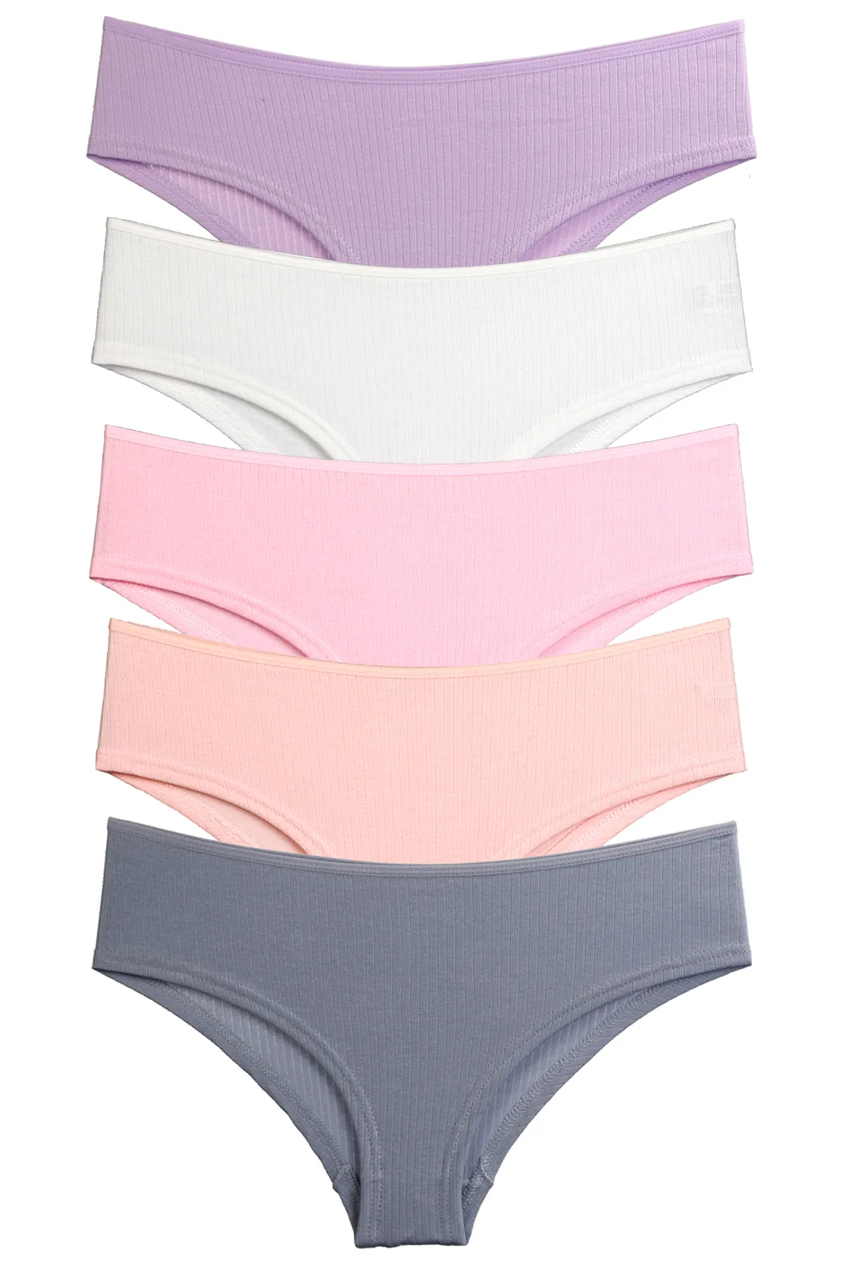 Nicoletta  Damen-Hipster-Höschen, 5er-Pack, gerippte Camisole-Shorts/Boxershorts aus Lycra-Baumwolle, Lachsfarben