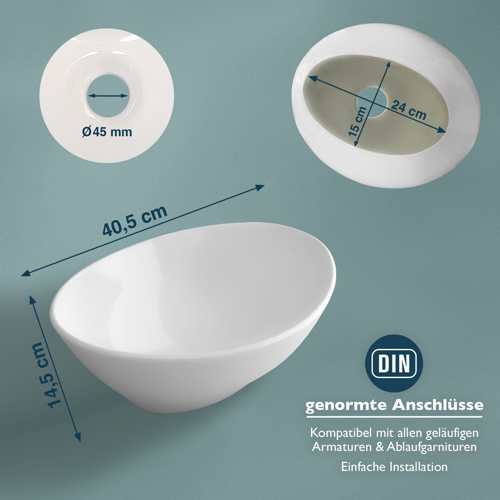 Alpenberger Aufsatzwaschbecken Waschschale Oval - Mini Waschbecken (1-tlg., Aufsatzbecken), pflegeleicht & hygienische Waschschüssel mit Nano Beschichtung