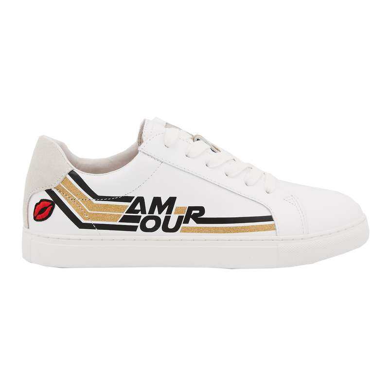 Baskets en cuir Simone retro amour blanc/gold