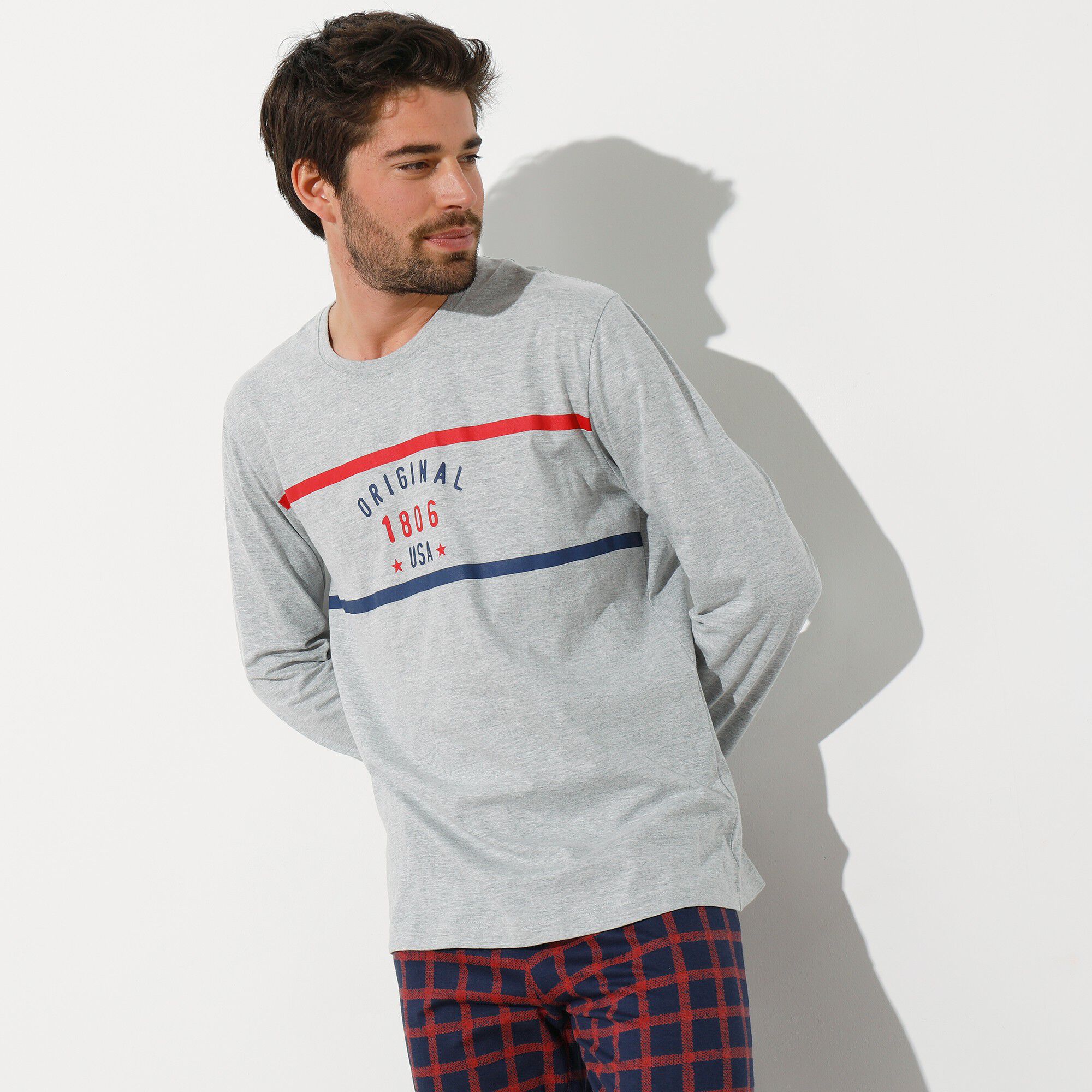 Tee-shirt pyjama manches longues polycoton