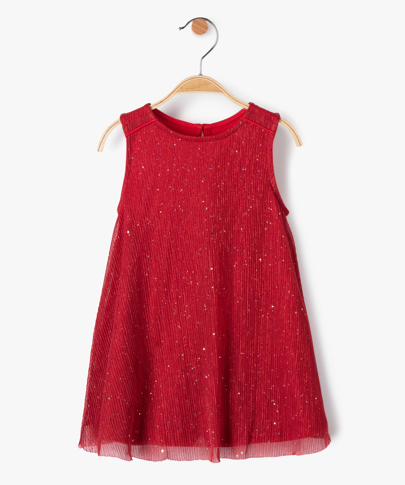 Robe bébé fille en maille plissée et pailletée rouge | GEMO