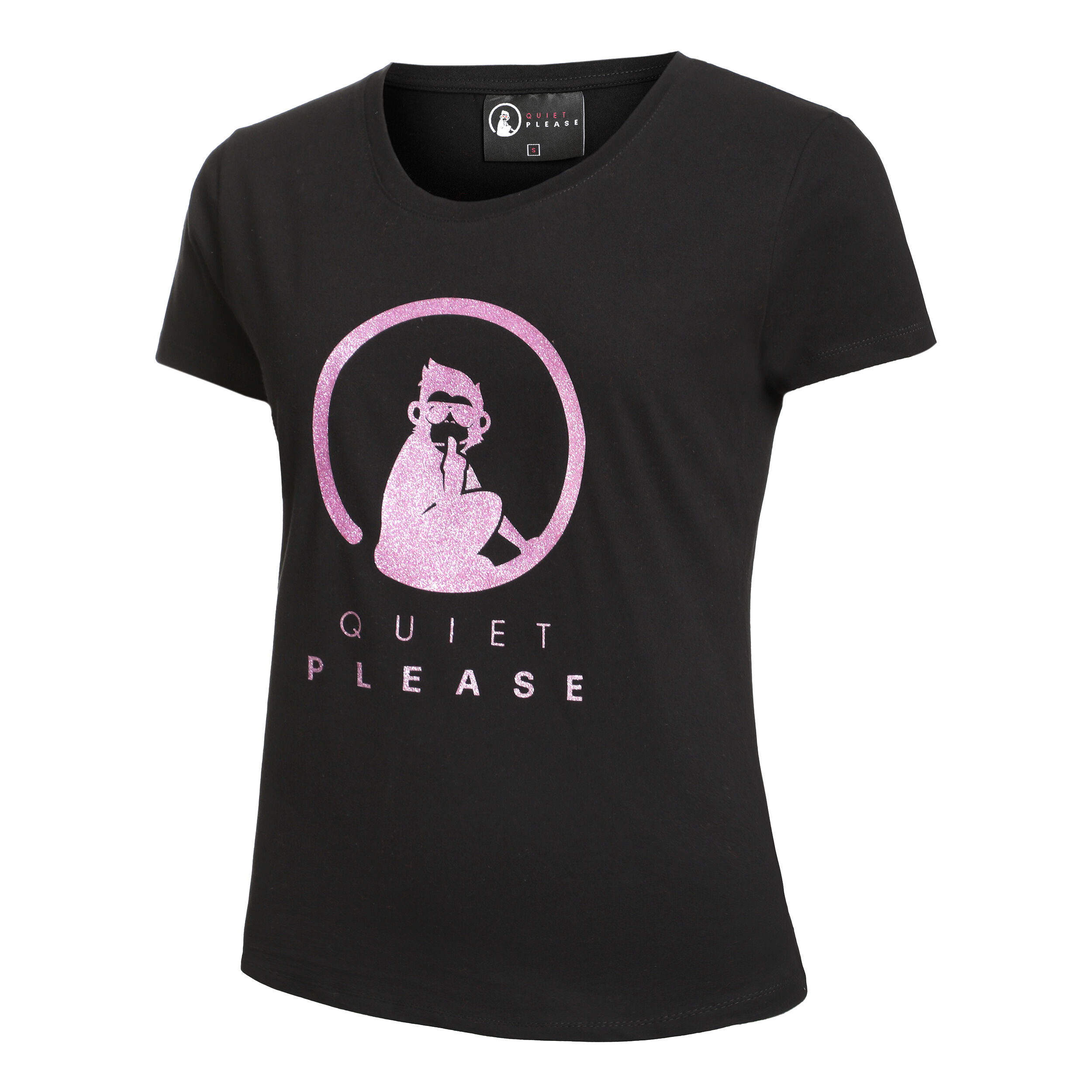 Baseline Logo Glitter T-Shirt Damen - Schwarz, Rosa