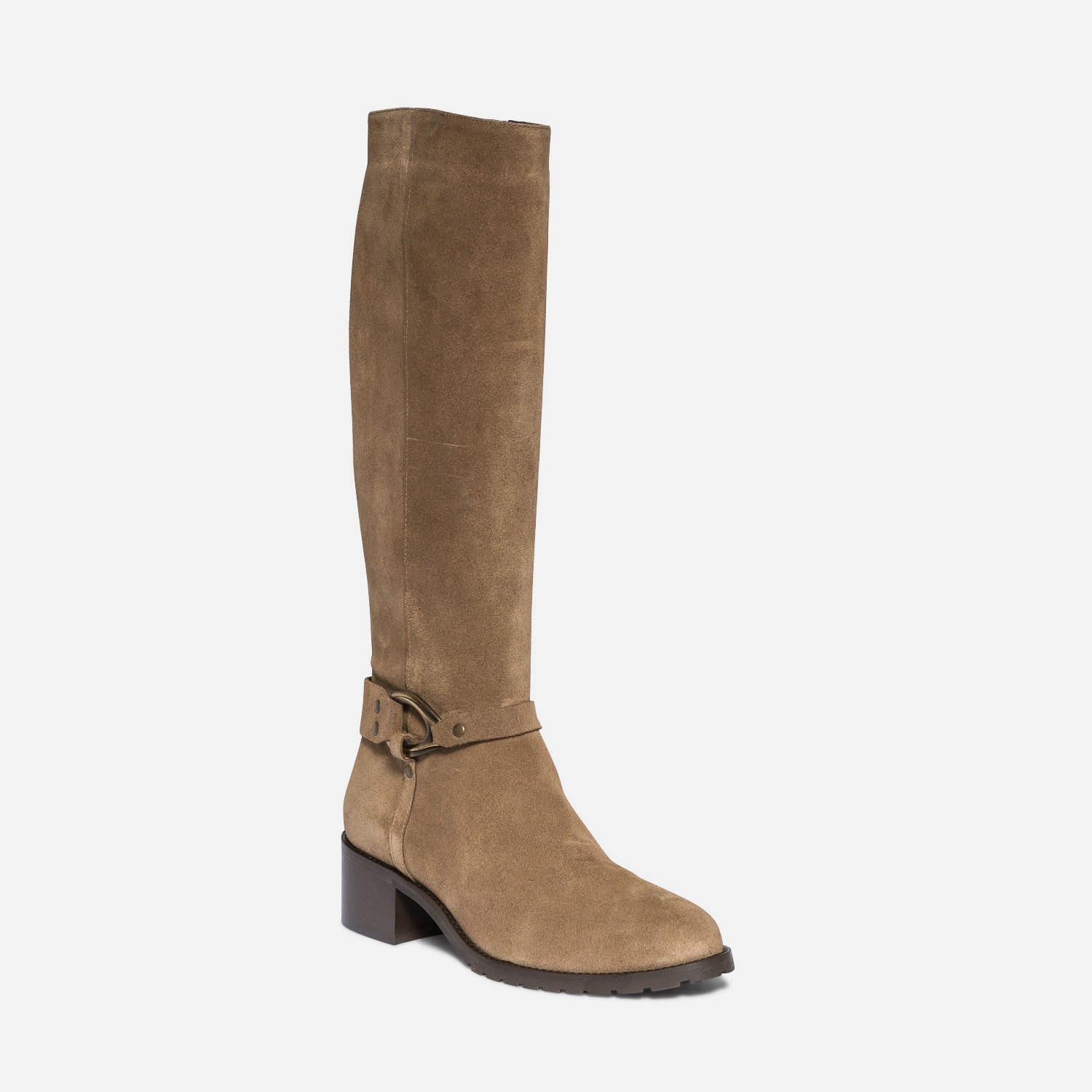 Botte taupe éco-conçue en cuir velours