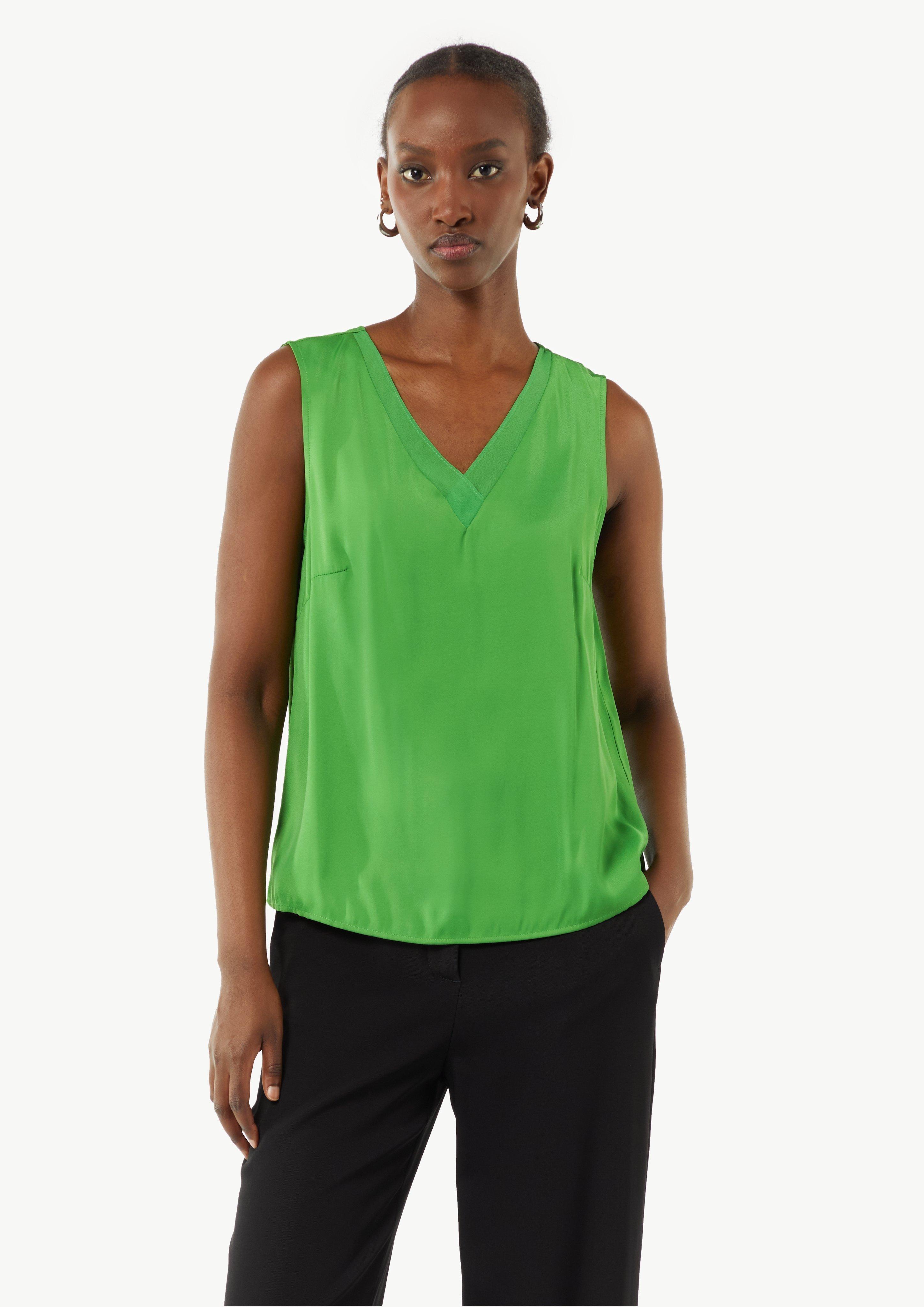 Satin-Top mit Chiffon-Ausschnitt - grün