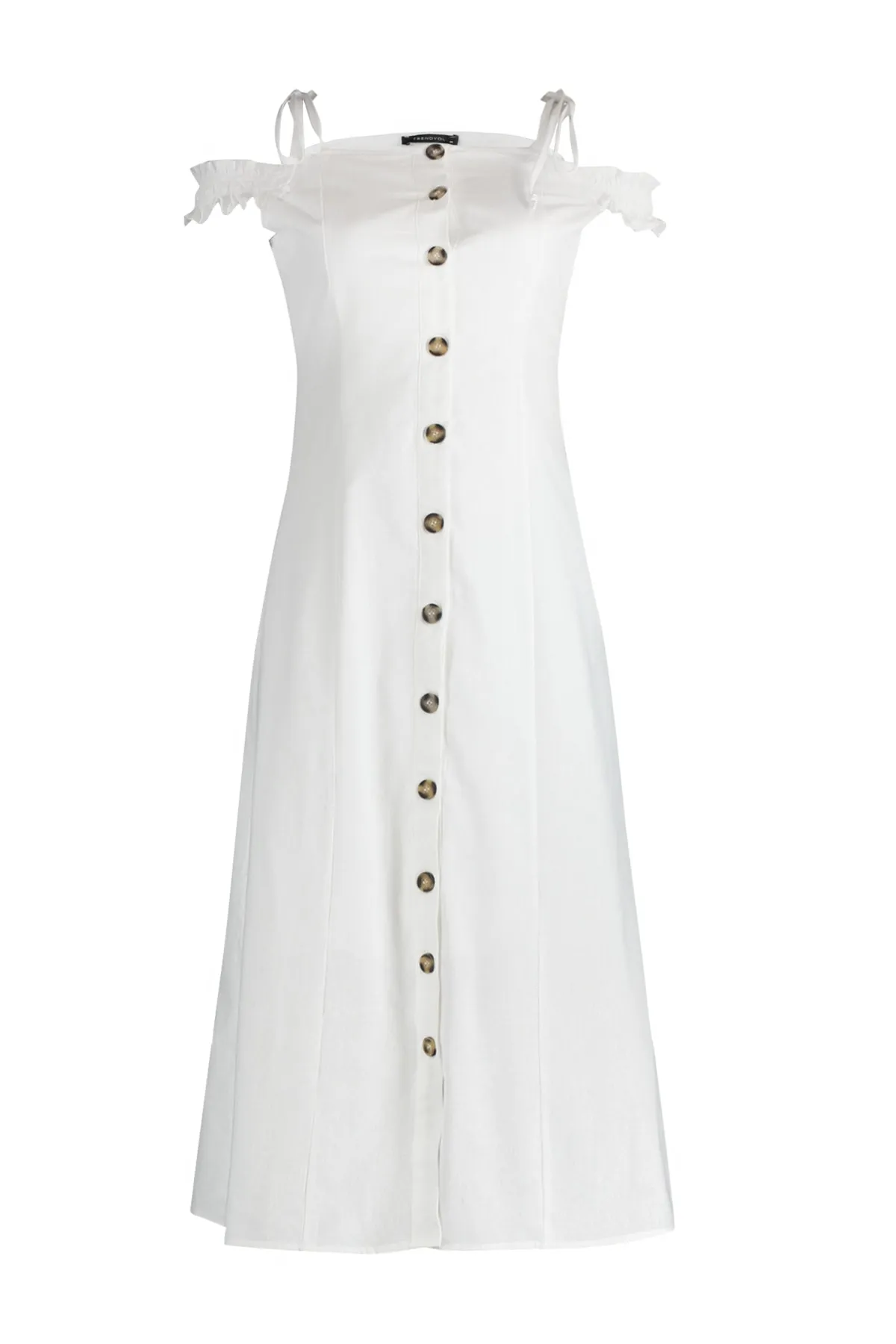 Trendyol Collection  Ecru Tall A-Cut Midi Woven Carmen Collar Woven Dress TWOSS22EL00357