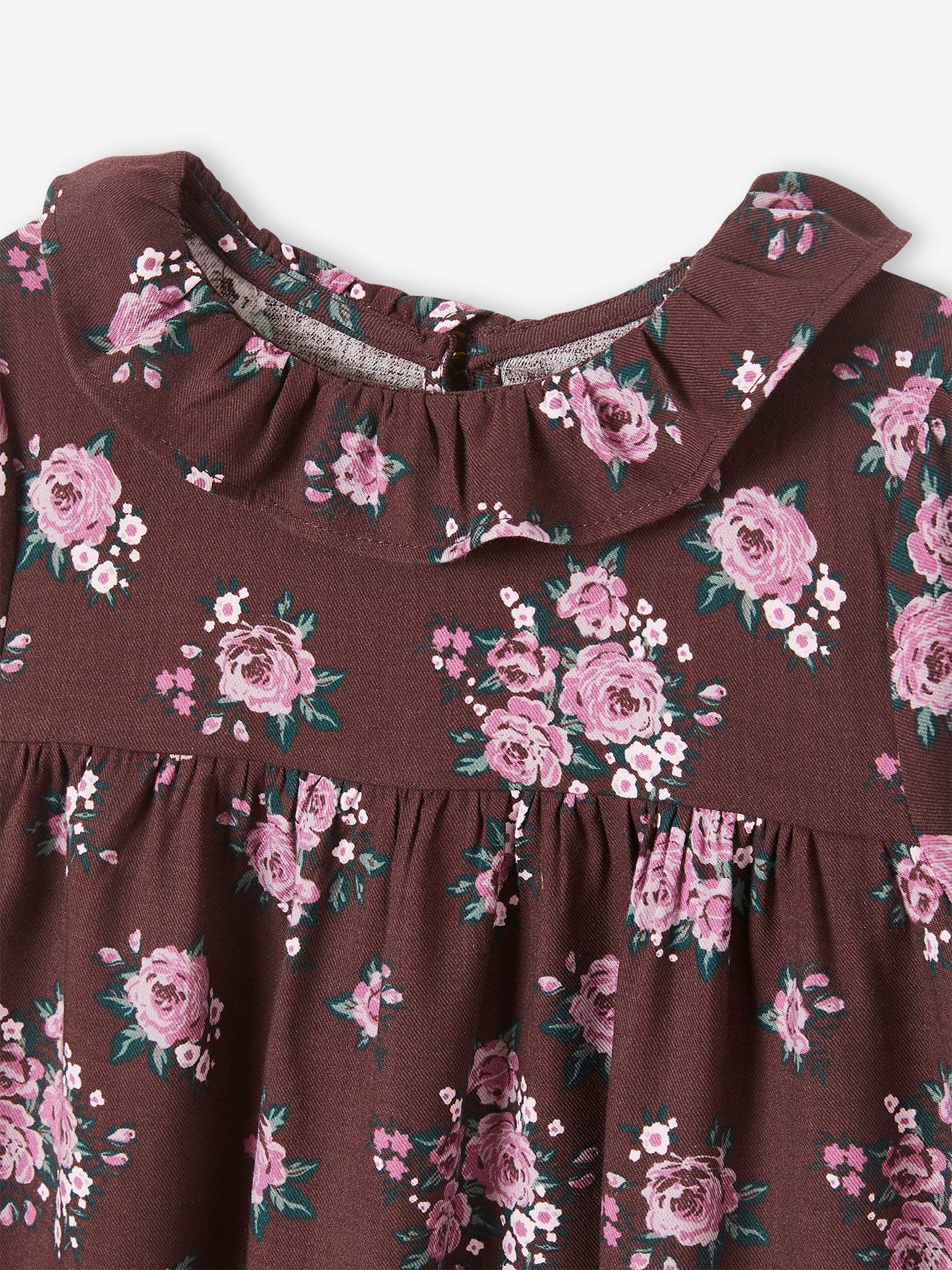 Robe à collerette imprimée fleurs fille dark prune imprimé