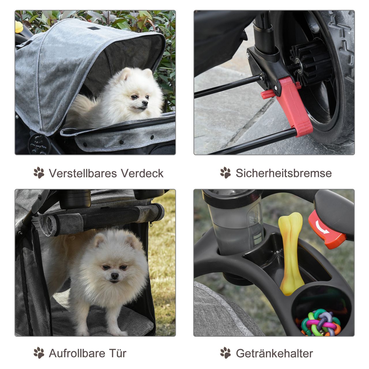 PawHut Hundewagen Hundebuggy Katzen Pet Stroller mit 3 Rädern klappbar Grau