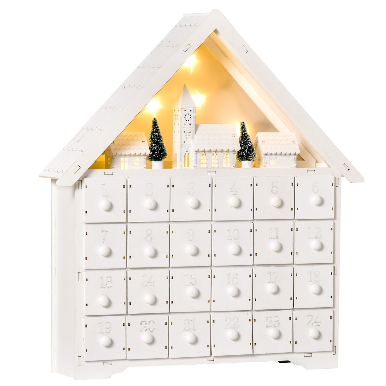 HOMCOM Adventskalender Weihnachtsdekoration 24 Schubladen LED klassisch