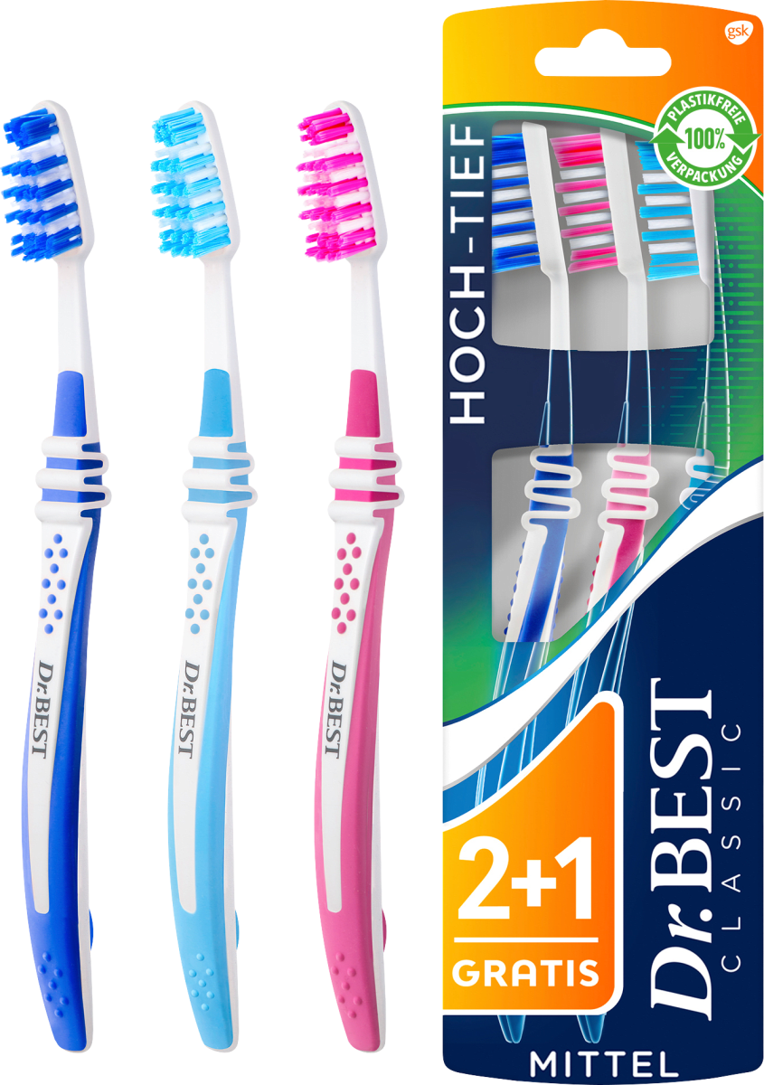 Zahnbürste Classic Hoch-Tief mittel Vorteilspack (2+1 Gratis), 3 St