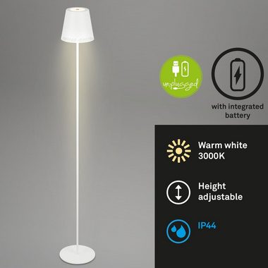 Briloner Leuchten LED Außen-Stehlampe 1438016, LED fest verbaut, Warmweiß, Akku, höhenverstellbar, USB-C, warmweiß, IP44, schwarz, 38-130 cm