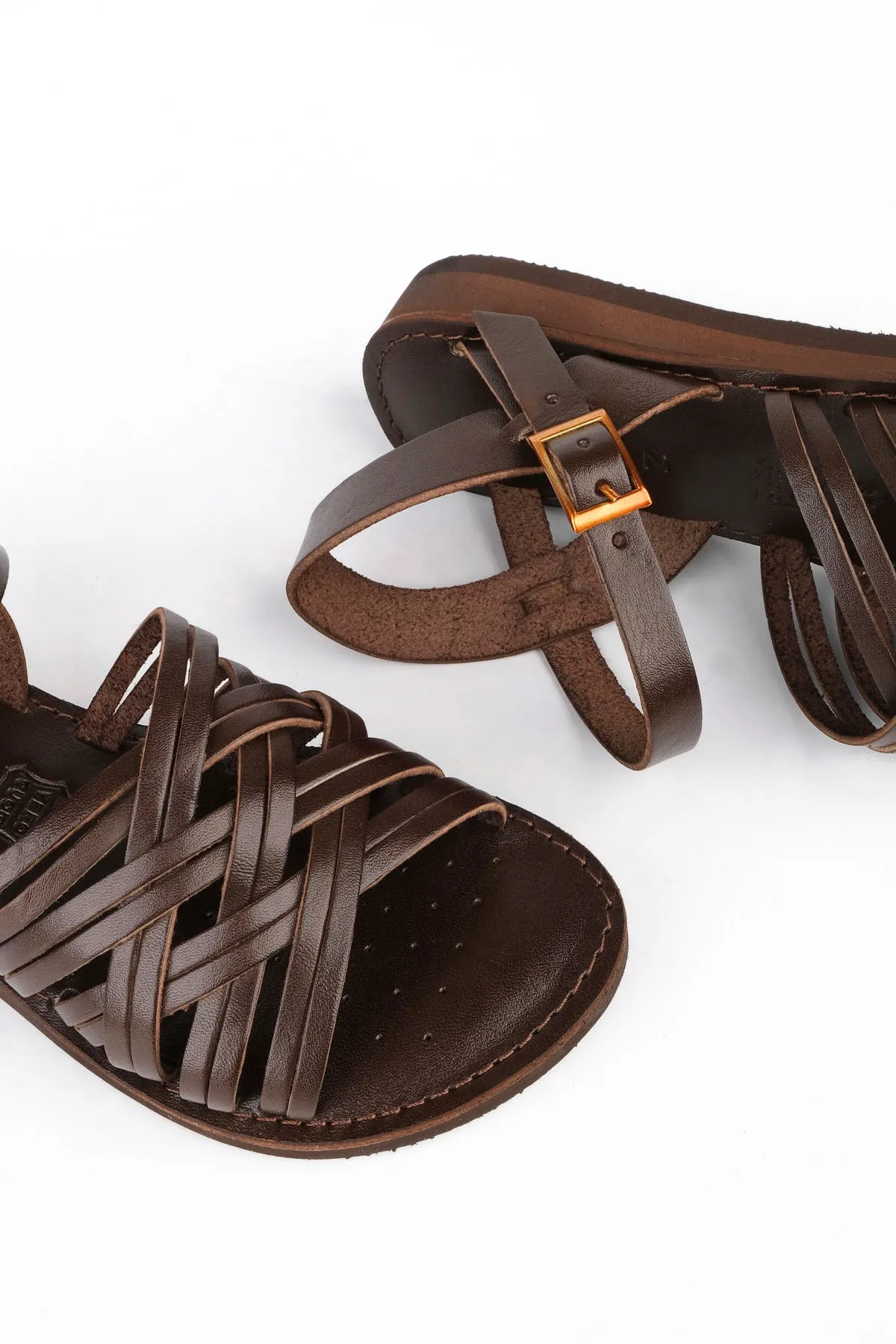 Marjin  Damen Sandalen aus echtem Leder, leichte Eva-Sohle, für den Alltag, Alen Brown