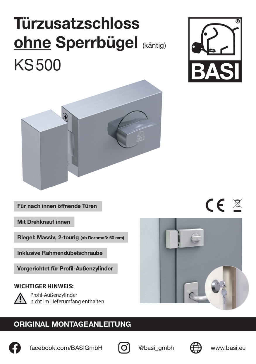 Basi KS500-60 Kastenschloss (käntig) Silber
