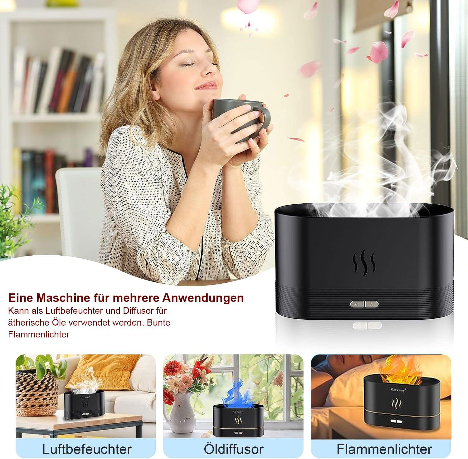 Sarfly Luftbefeuchter Flammen Aroma Diffuser, Upgrade 7-Farben-Licht Ätherische Öle Diffuser