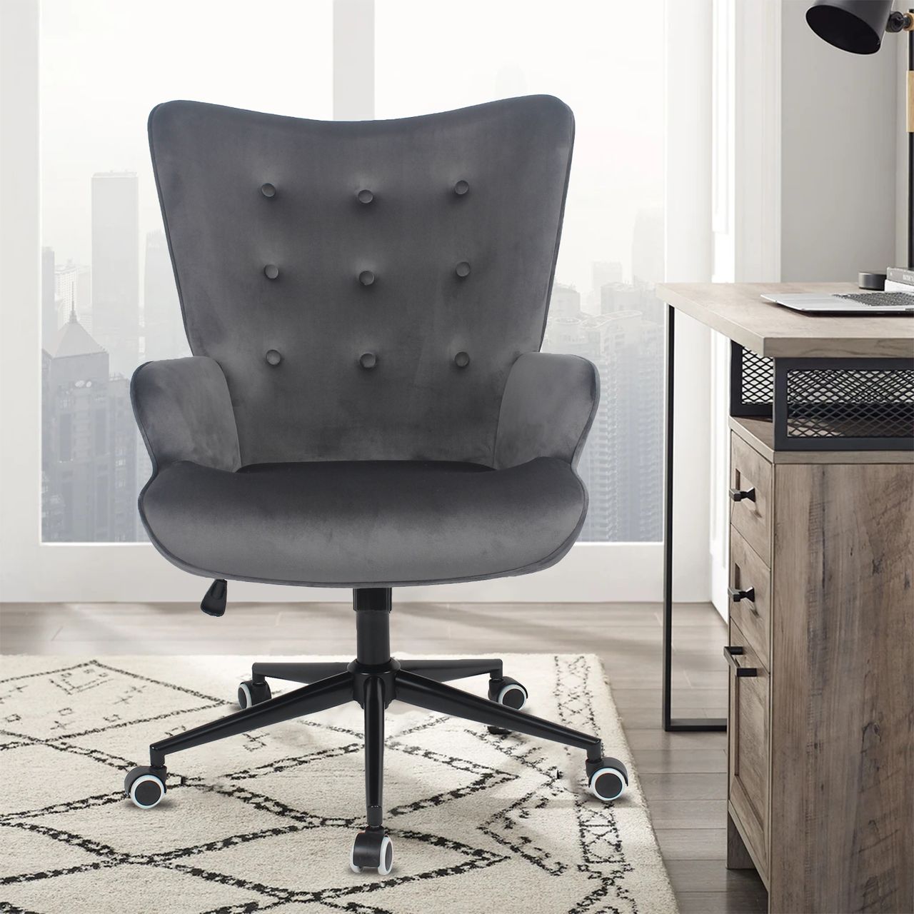 Happy Home Happy Home Drehsessel mit Samtbezug HWP64-DGR dunkelgrau