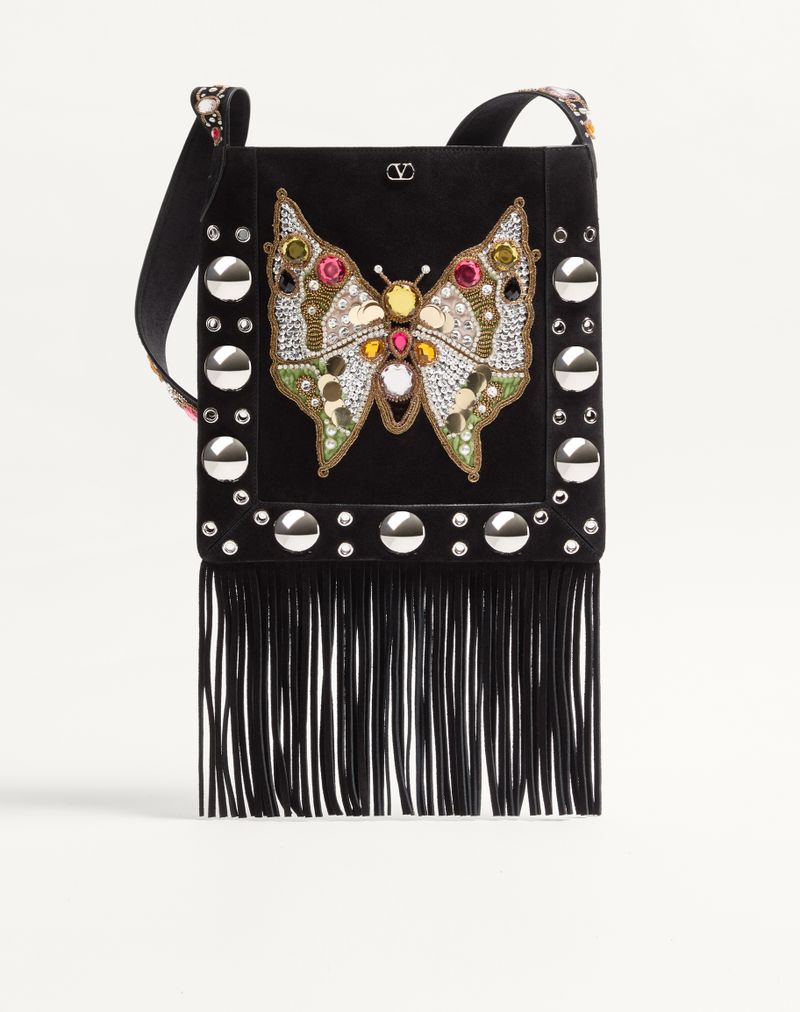 Sac bandoulière brodé Valentino Garavani Nellcôte à franges