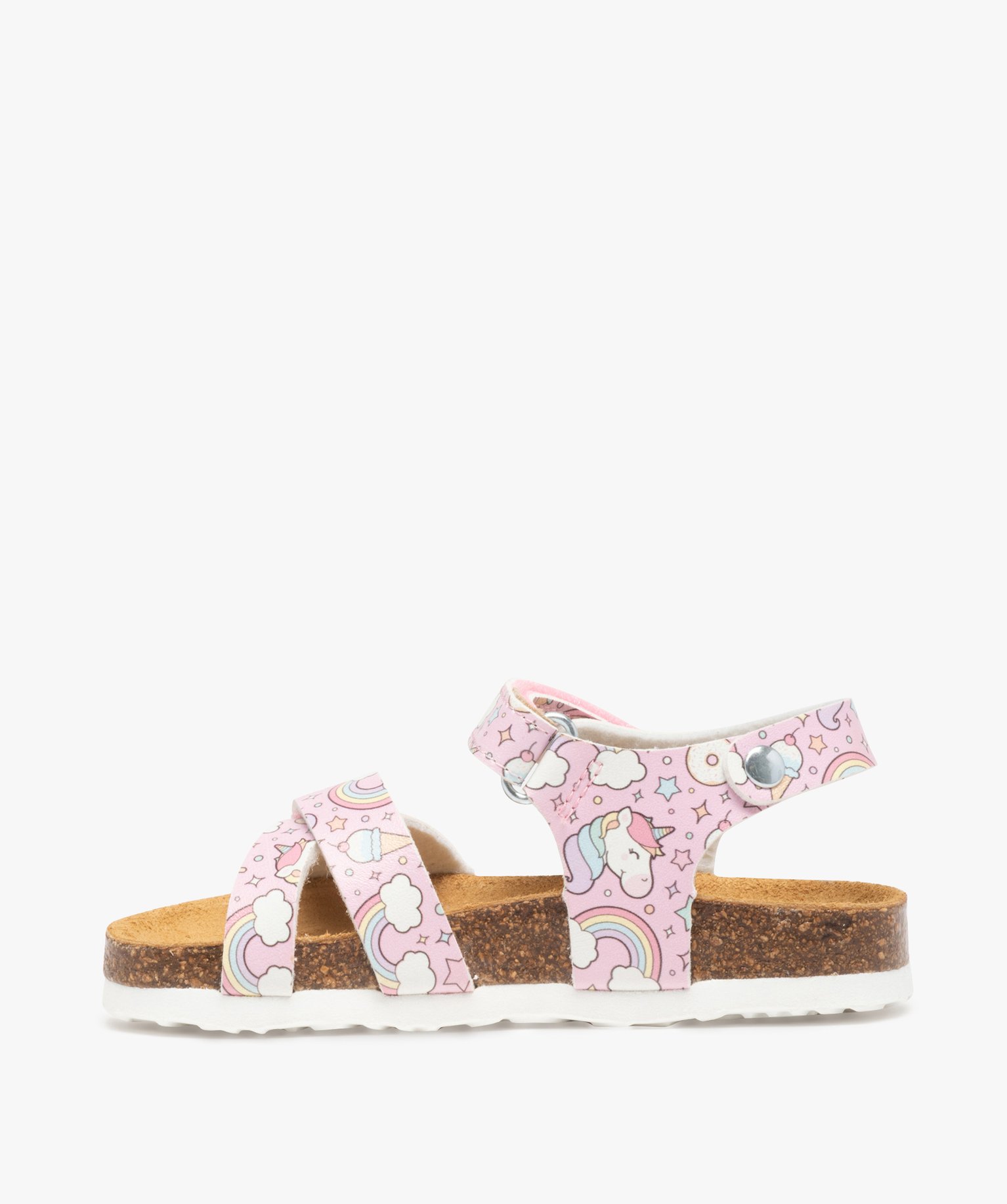 Sandales fille à semelle liège et brides scratch imprimées rose | GEMO