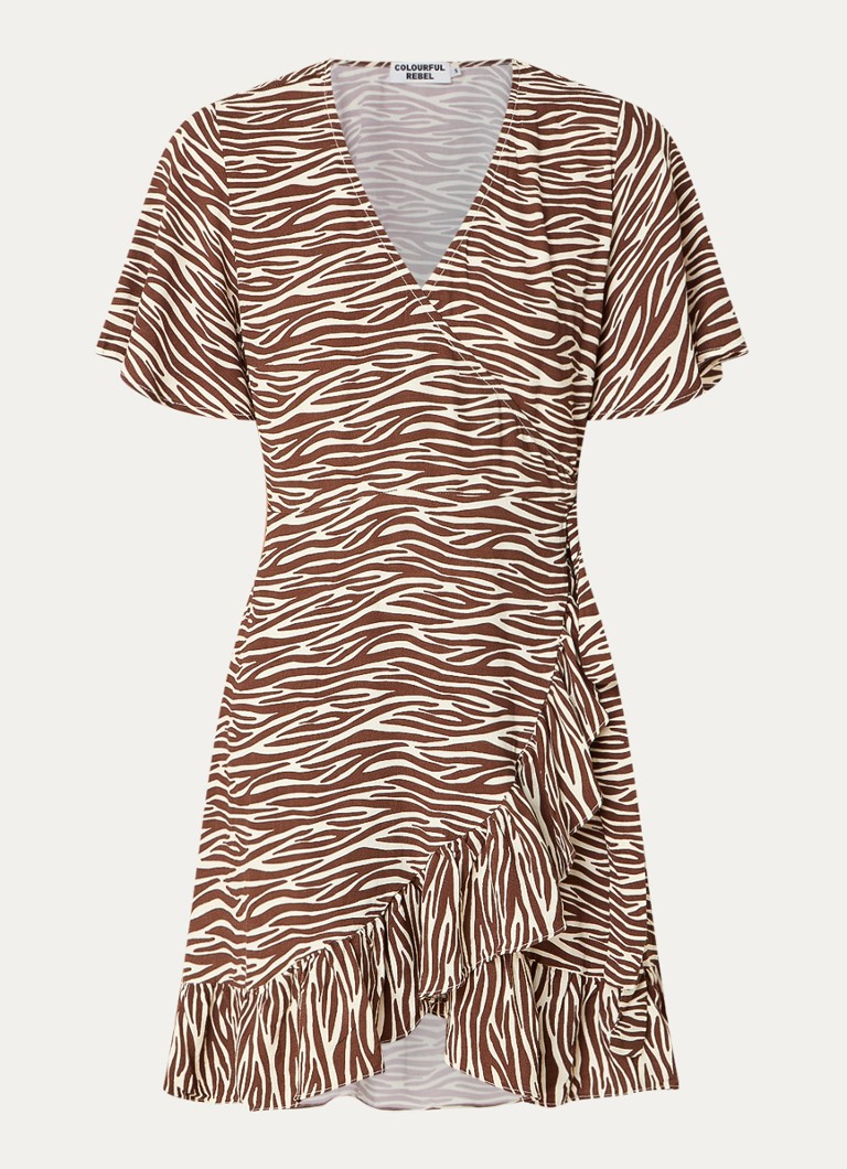 Šarena Rebel Telsi mini haljina na preklop sa zebra printom i bočnim džepovima