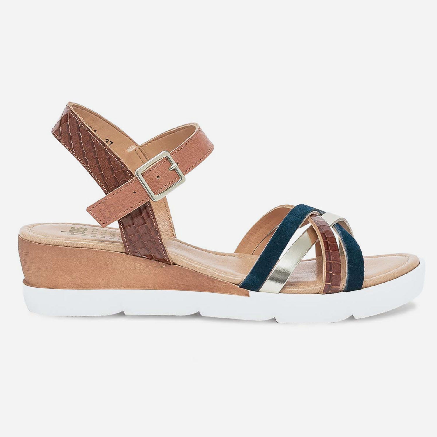 Sandale TBS cognac et marron en cuir à brides marine et dorée