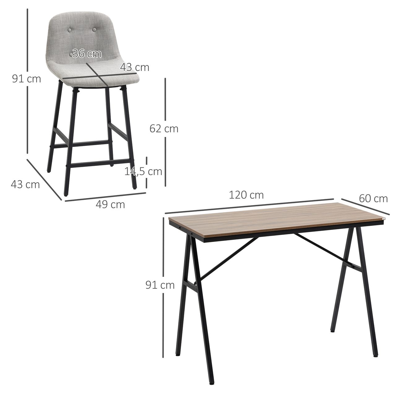 HOMCOM Bartisch mit Barhocker Set, Küchentisch, 5-teilig Essgruppe, Bartisch Set