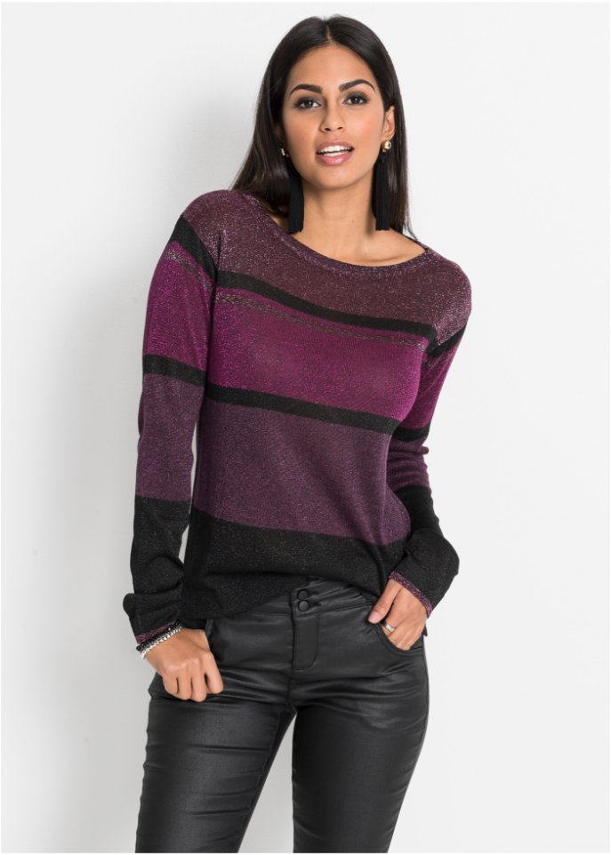 Lurex-Pullover mit Streifen