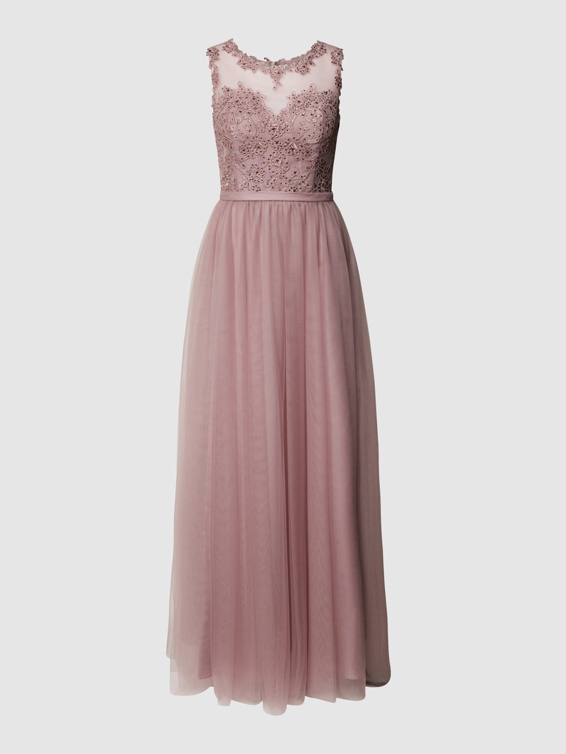 Abendkleid mit Ziersteinbesatz in mauve
