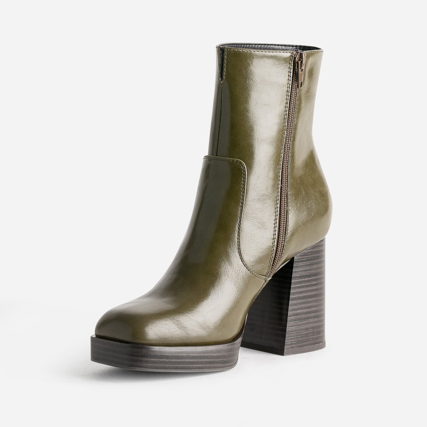 Boots kaki éco-conçu à plateforme et talon flare