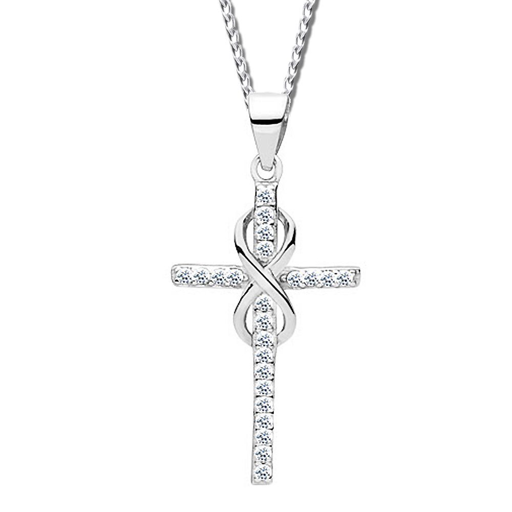 Limana Kreuzkette echt 925 Sterling Silber Kette mit Kreuz Anhänger, Unendlichkeit unendliche Liebe Symbol Zeichen