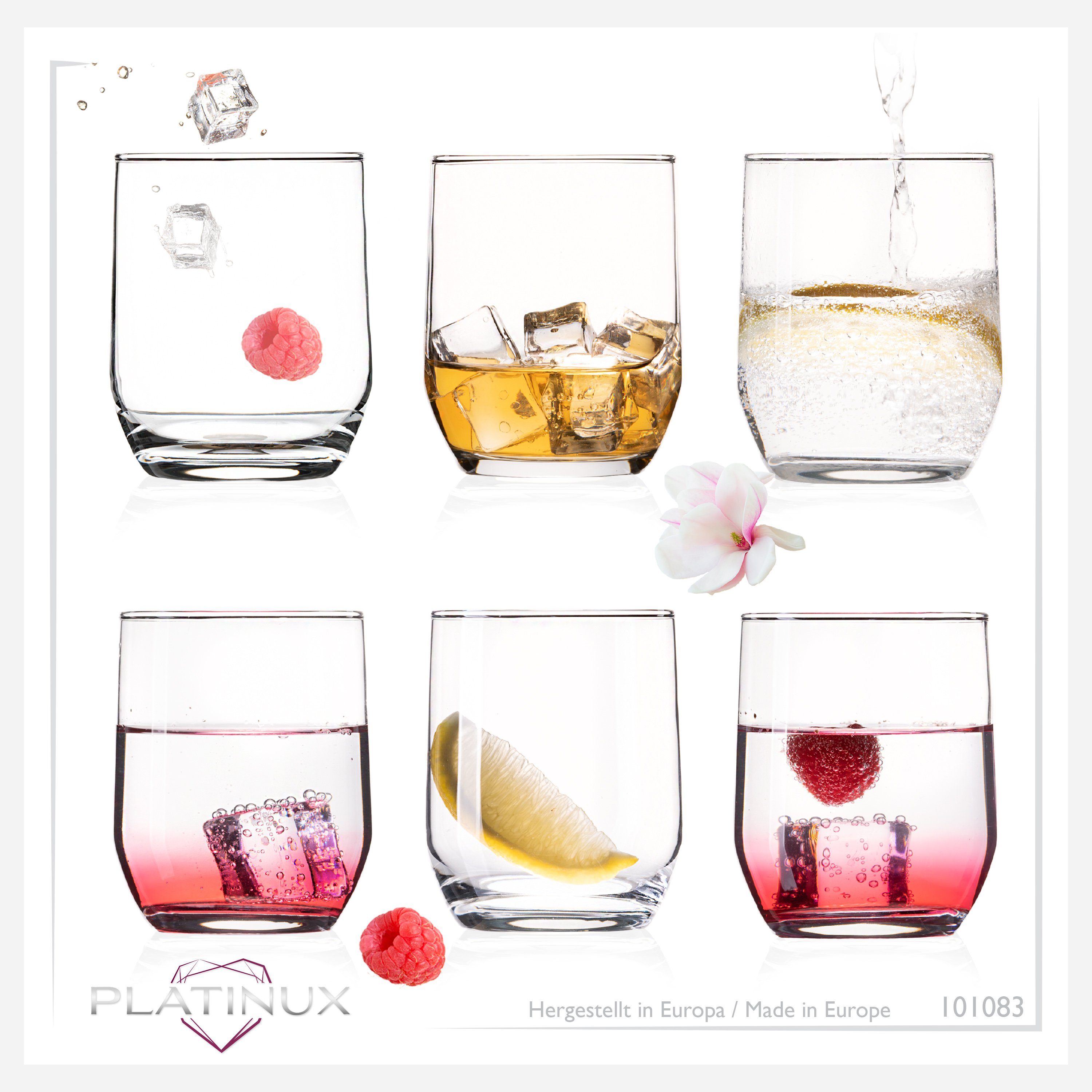 PLATINUX Glas Elegante Trinkgläser Set 6 Teilig, Glas, 240ml Wassergläser Saftgläser Whiskeygläser Spülmaschinenfest