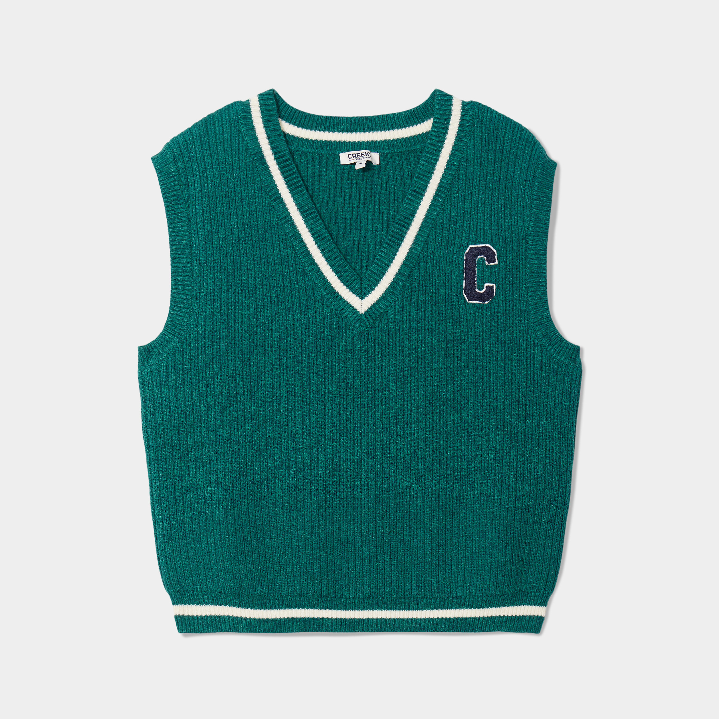 Pull sans manches col en V Creeks vert émeraude femme | La Halle