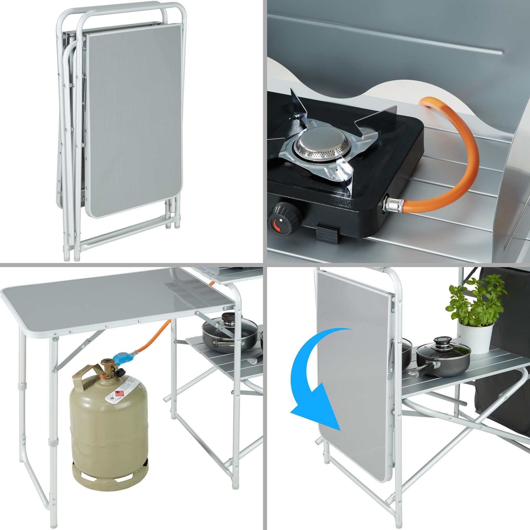 tectake Campingtisch Campingküche 172x52x104cm (1-St., 1 tlg)