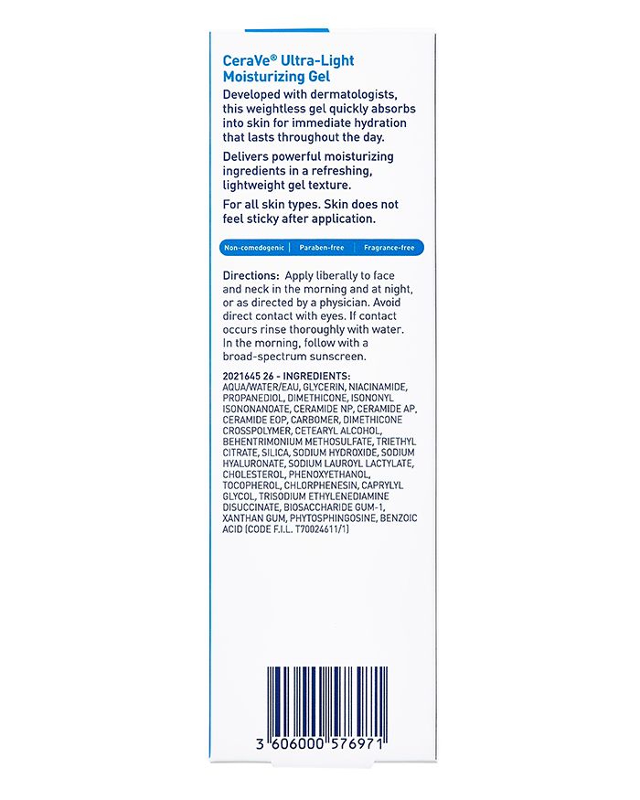 Gel hydratant ultra-léger. Texture rafraîchissante et légère, pour une sensation d'apesanteur sur la peau.