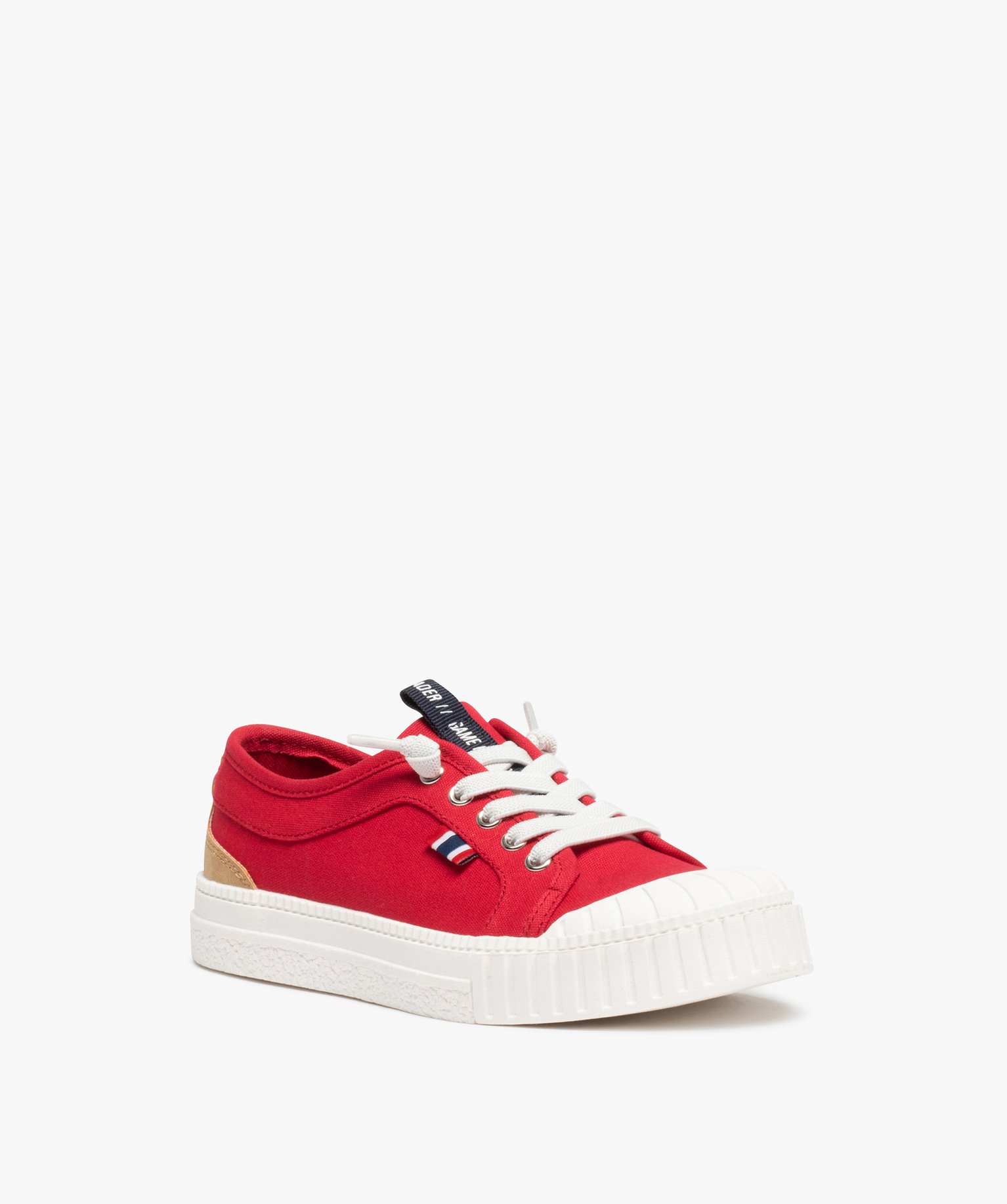 Baskets Garçon en toile unie à lacets élastiques rouge | GEMO