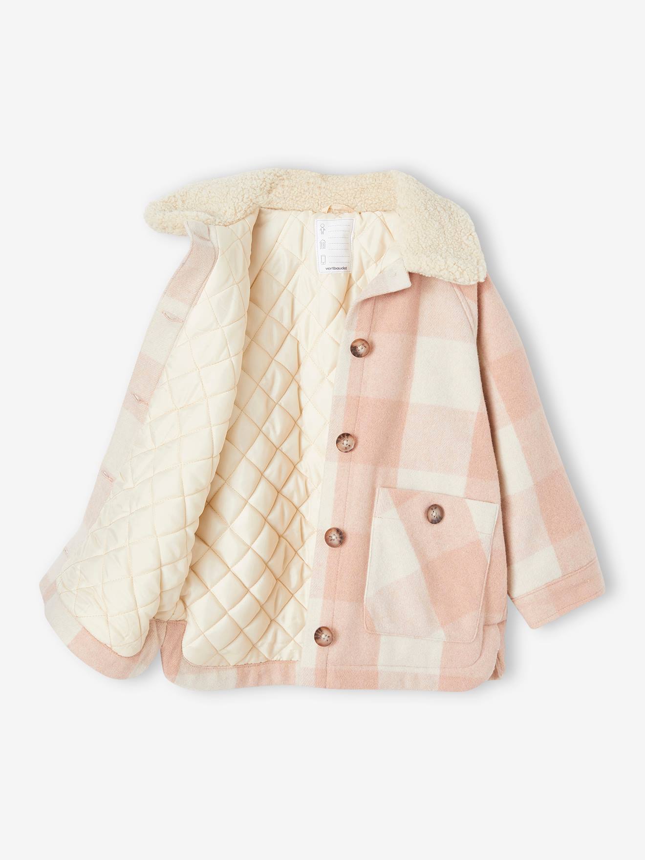 Manteau style surchemise en lainage à carreaux fille carreaux marron