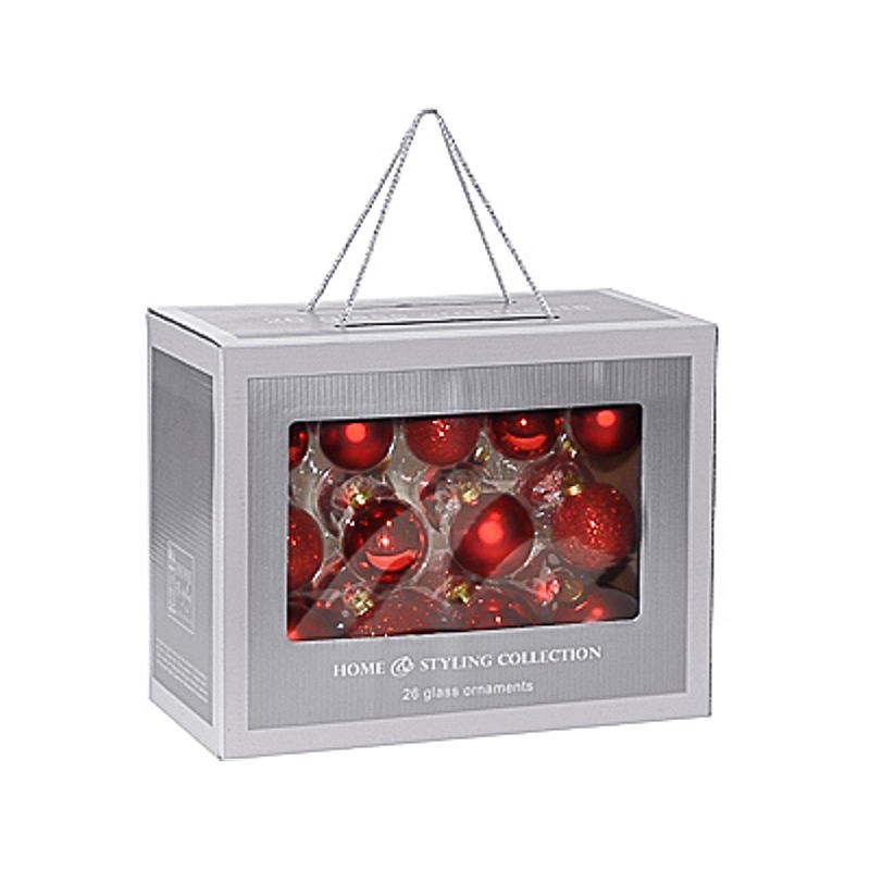 Julekule 26-pk glass, rød