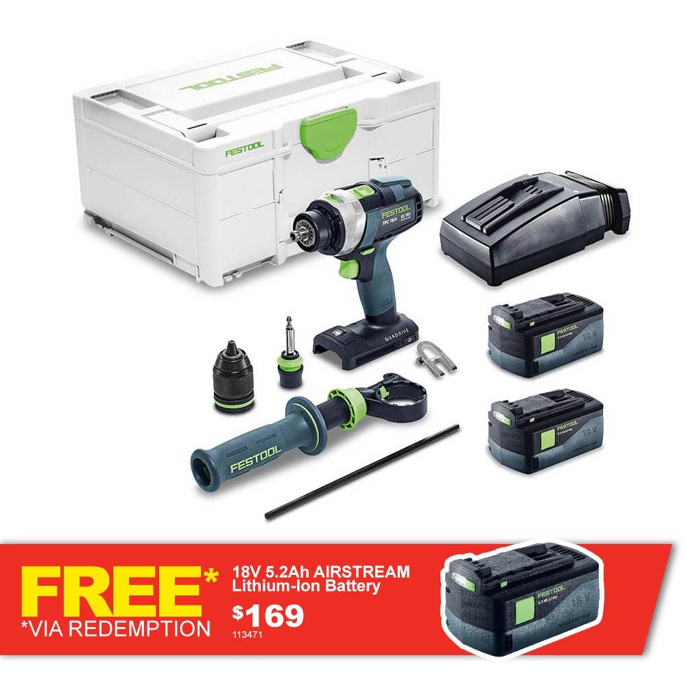 Conjunto de Furadeira de Impacto FESTOOL 18 V 2 x 5,2 Ah 13 mm TPC 577285
