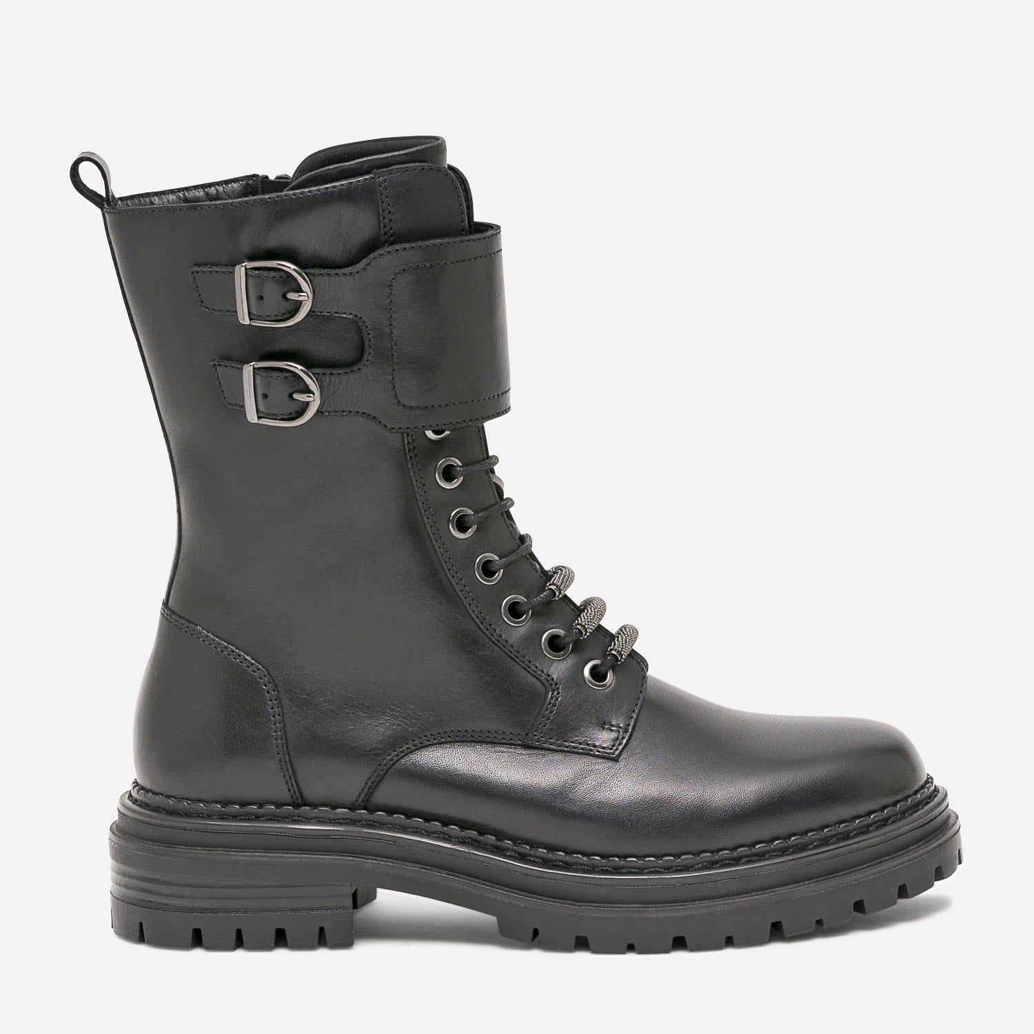 Bottine TEXTO noire en cuir avec bride et perles