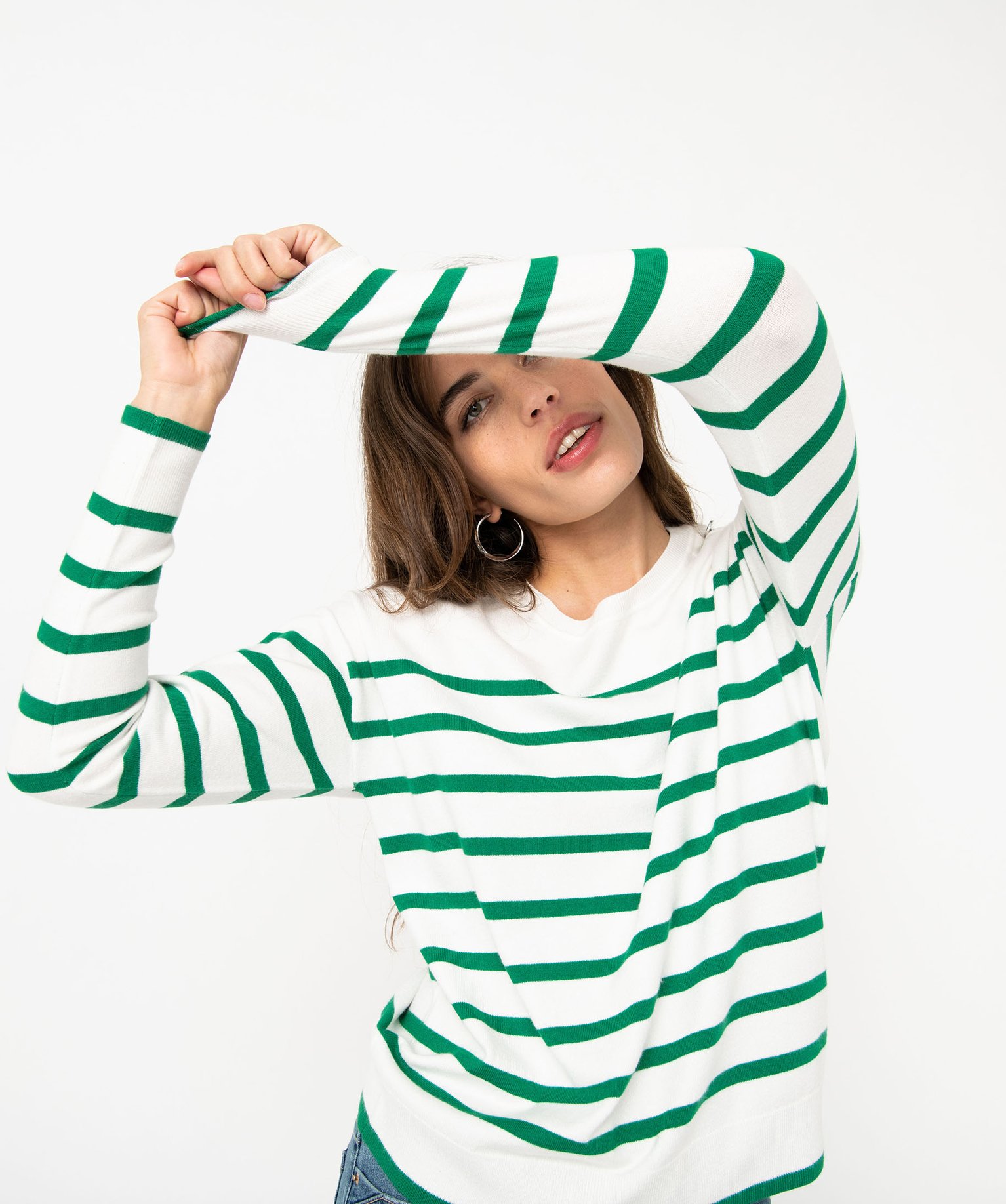 Pull rayé en maille fine avec col rond femme raye | GEMO