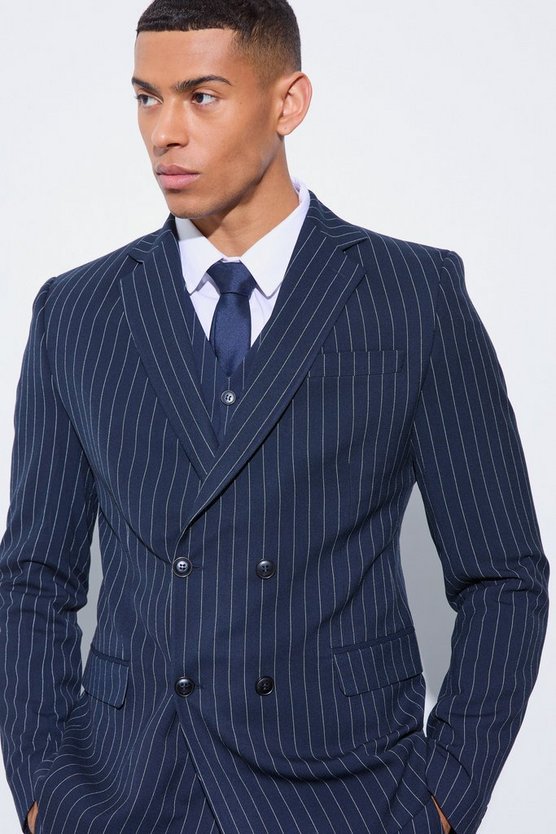 Zweireihiger Skinny Blazer mit Nadelstreifen